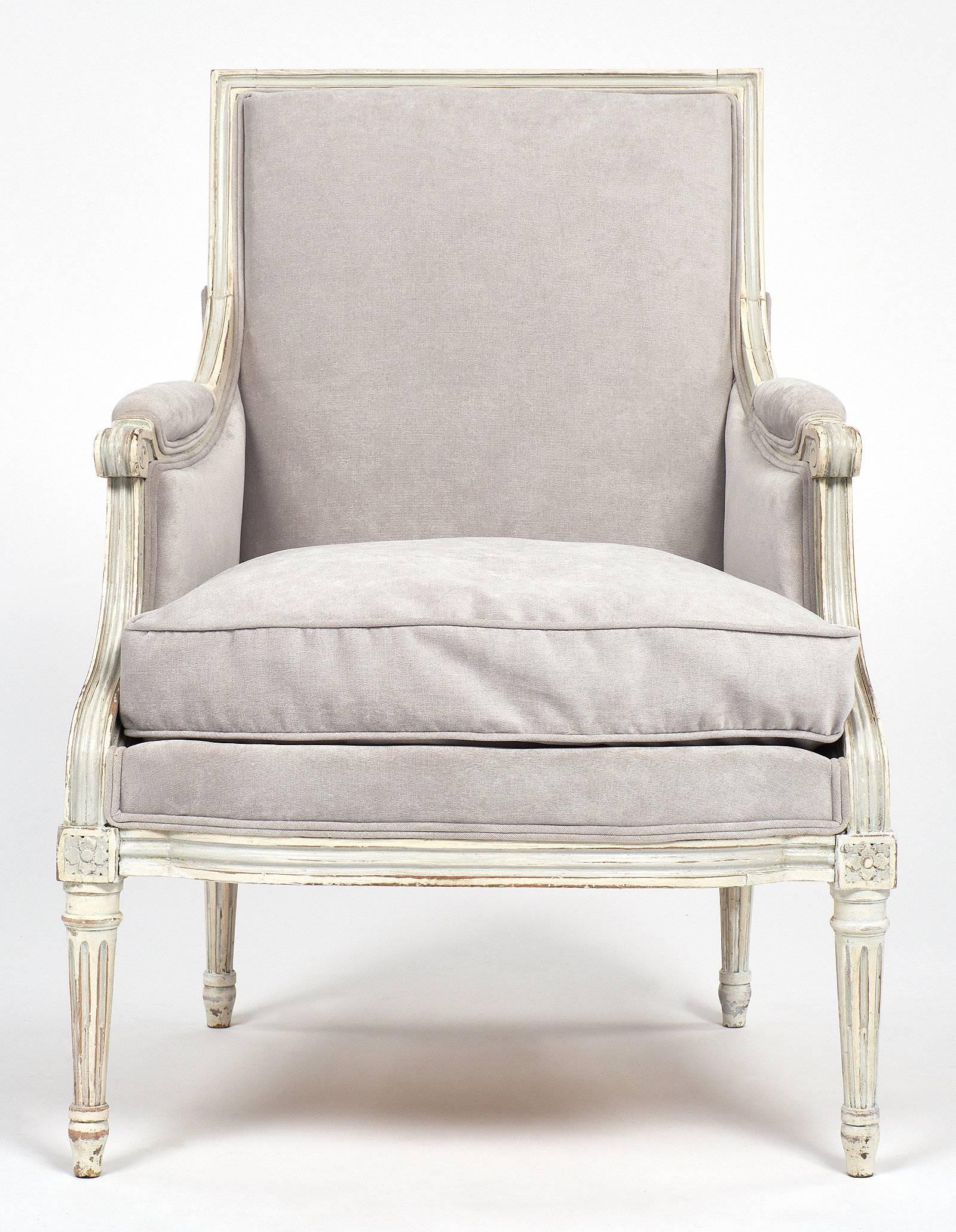 French Antique Louis XVI Style Bergère and Ottoman Set 3