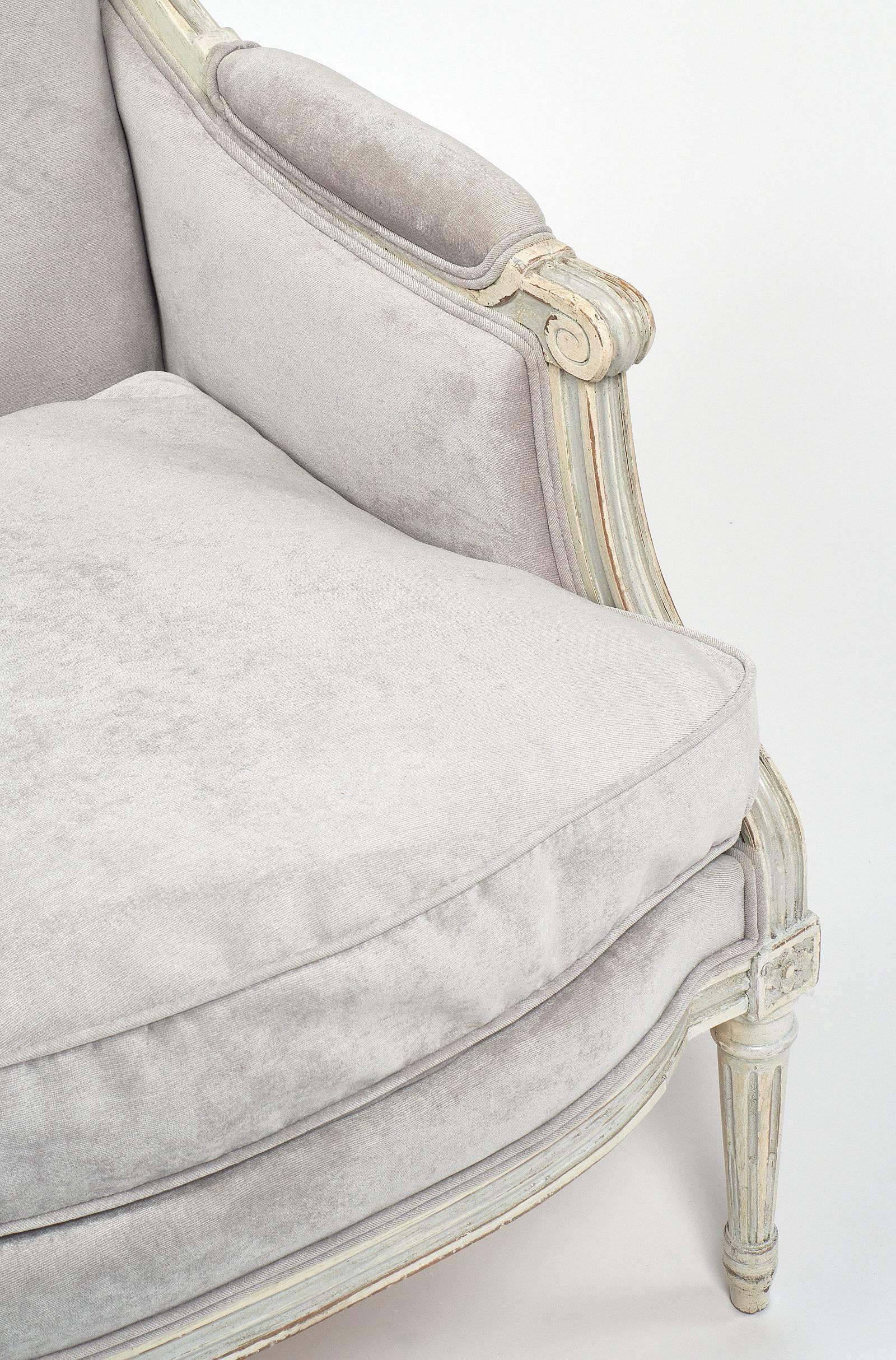 French Antique Louis XVI Style Bergère and Ottoman Set 2