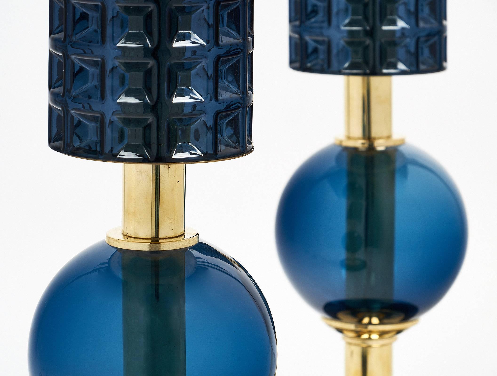 Murano Glass Modernist Blue Lamps 1