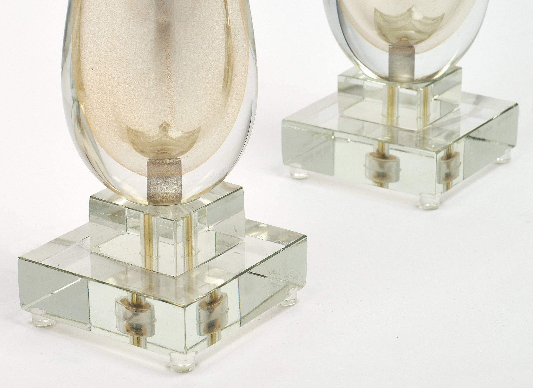Murano Glass Murano Avventurina Glass Mirrored Lamps