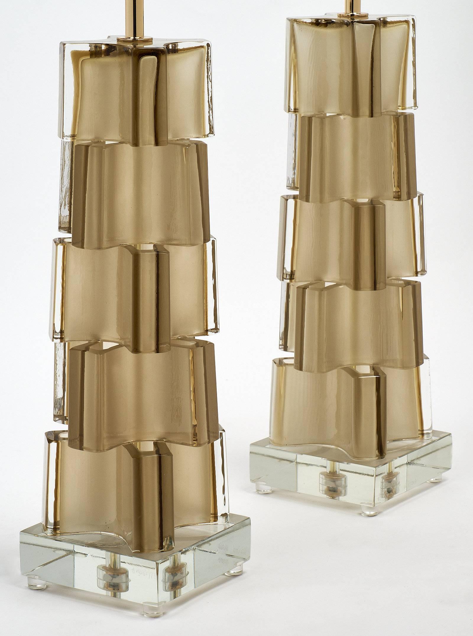 Geometric Murano Glass Table Lamps In Excellent Condition For Sale In Austin, TX