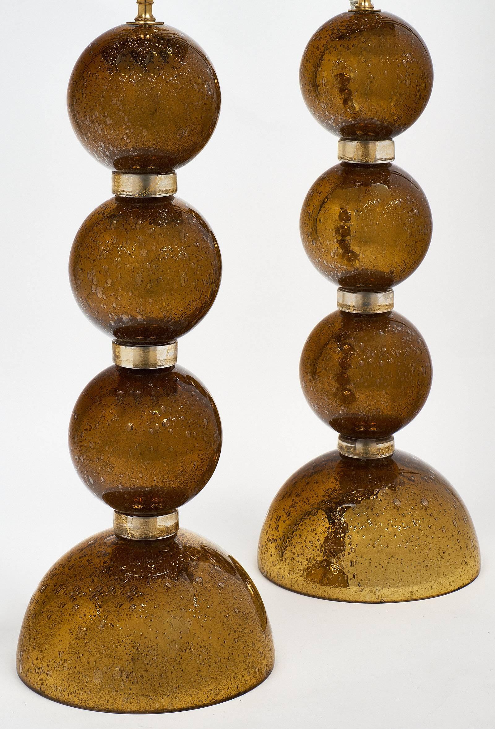 Moderne Lampes Pulegoso feuille d'or en verre de Murano en vente