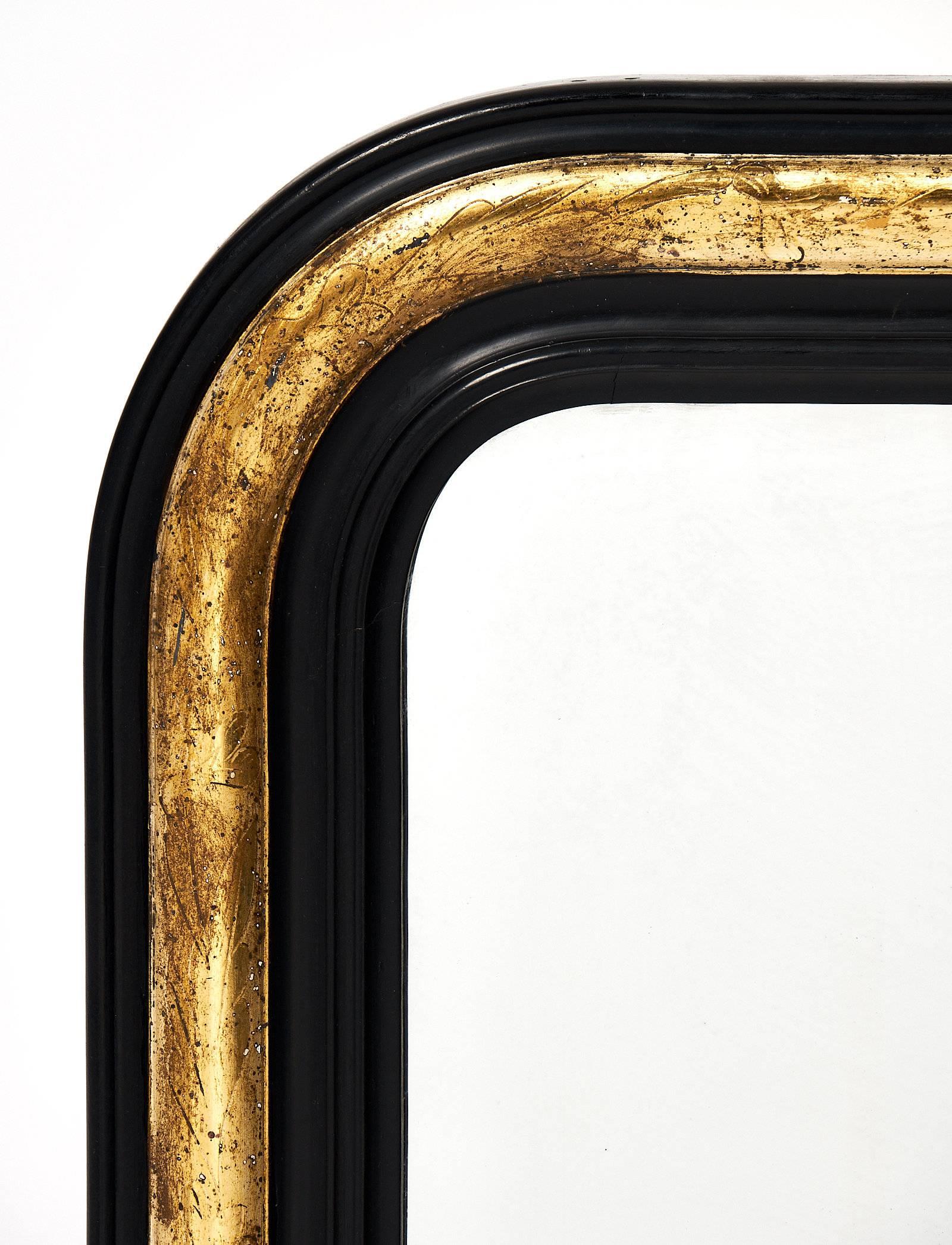 Black and Gold Napoleon III Period Mirror In Excellent Condition In Austin, TX