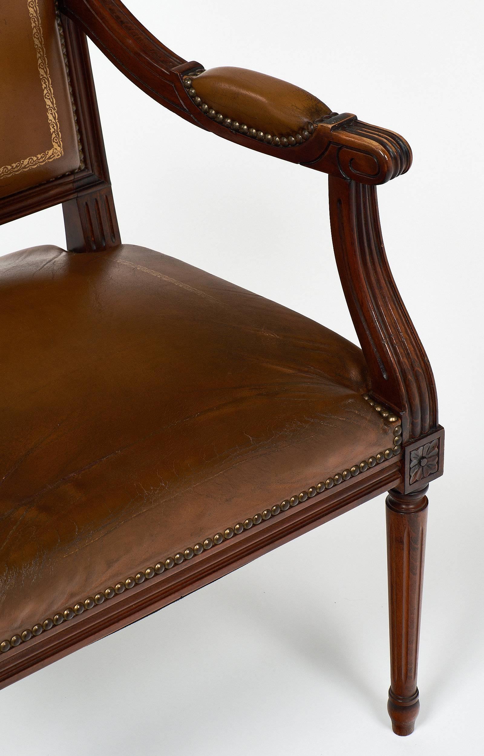 Leather Antique French Louis XVI Style Armchair