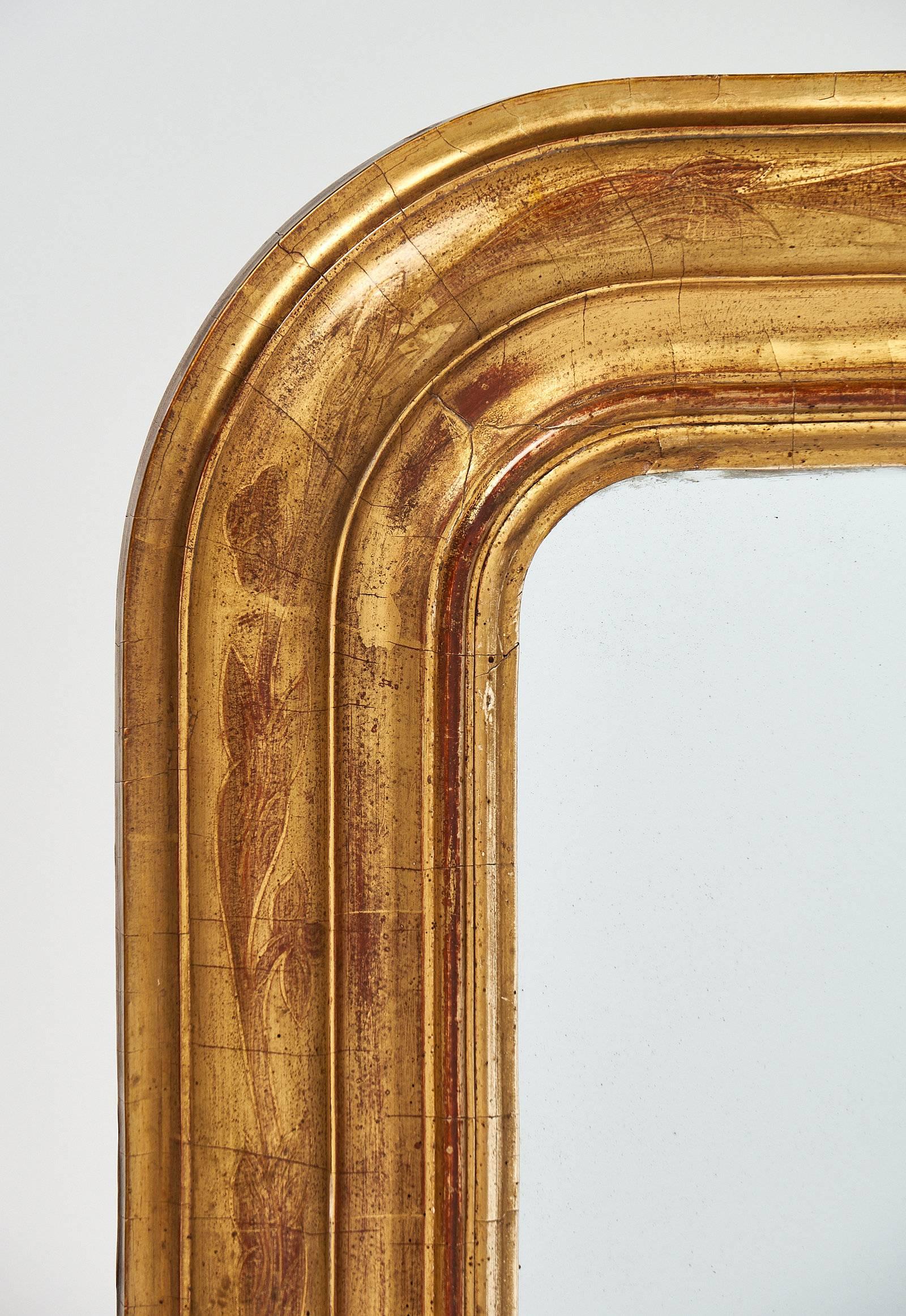 Antique Gold-Leaf Louis Philippe Mirror In Excellent Condition In Austin, TX