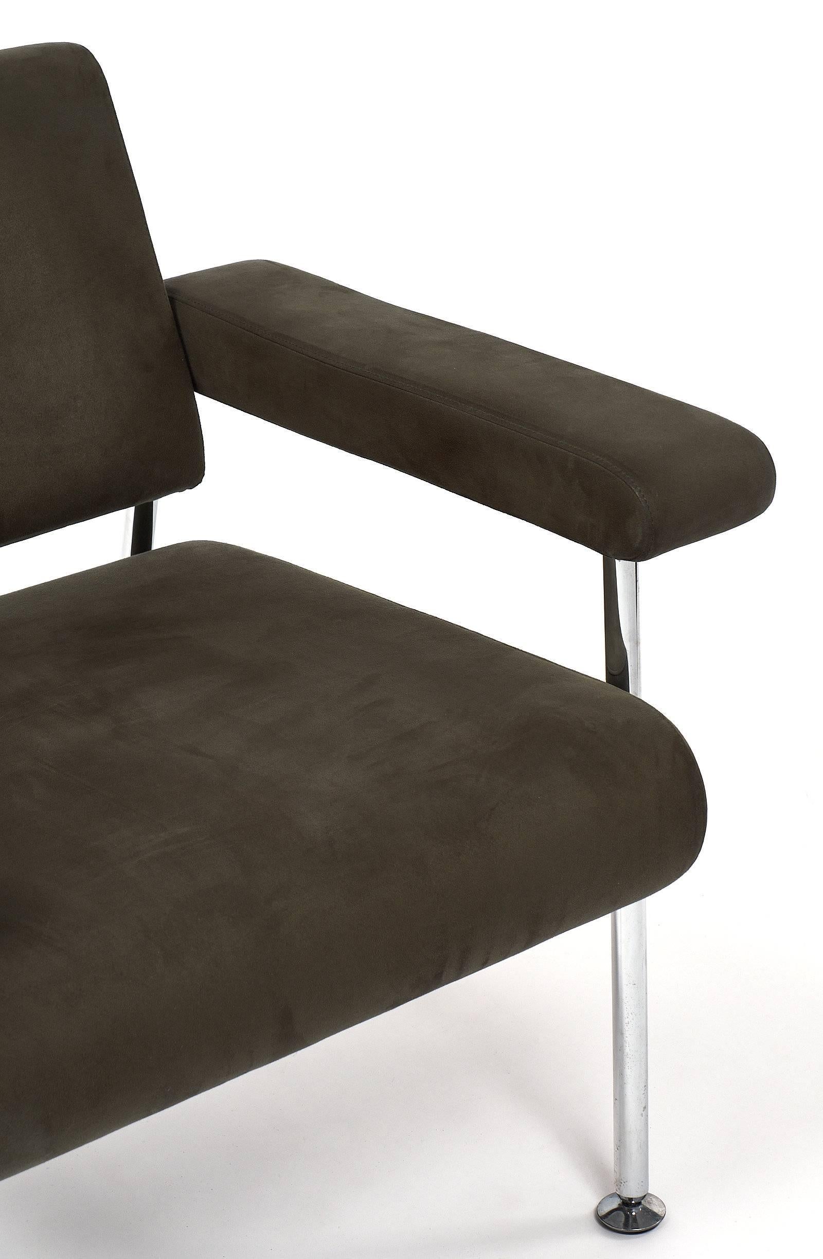 Late 20th Century Chrome and Ultrasuede Vintage Modernist Armchairs