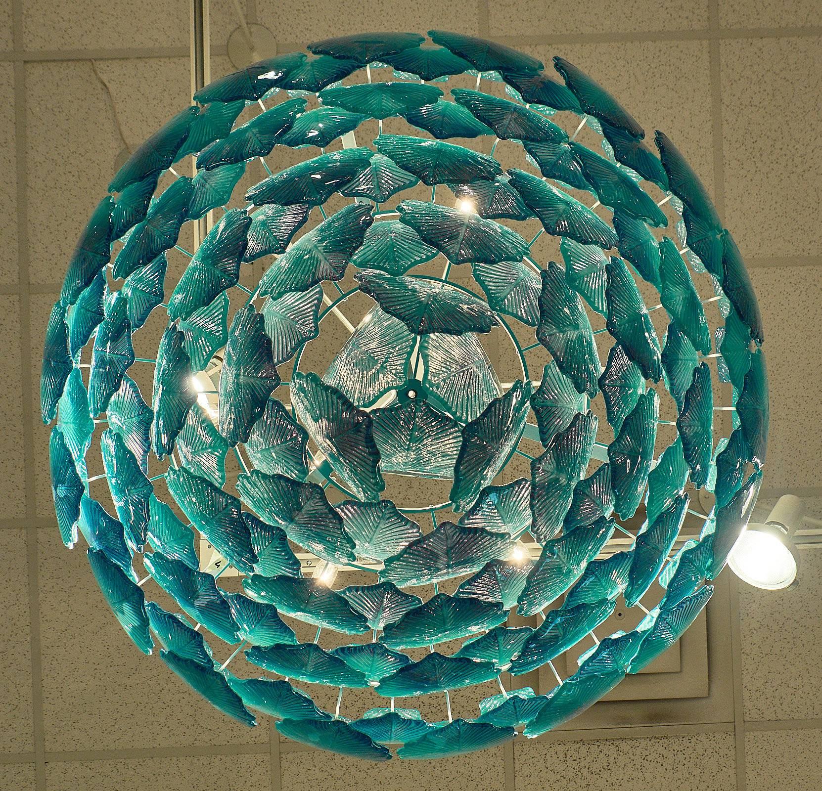 Murano Glass Aqua “Foglie” Chandelier 4