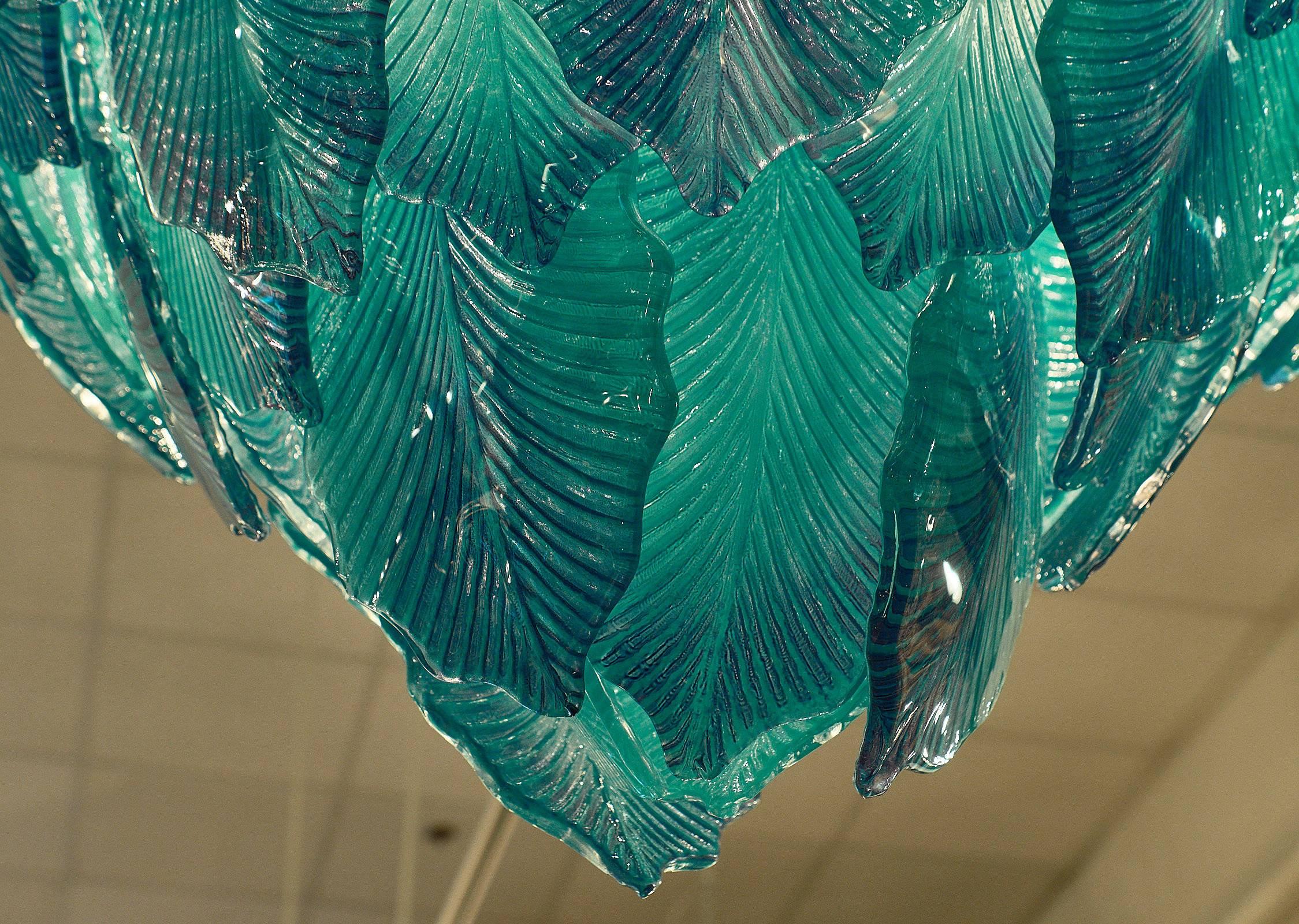 Murano Glass Aqua “Foglie” Chandelier 3