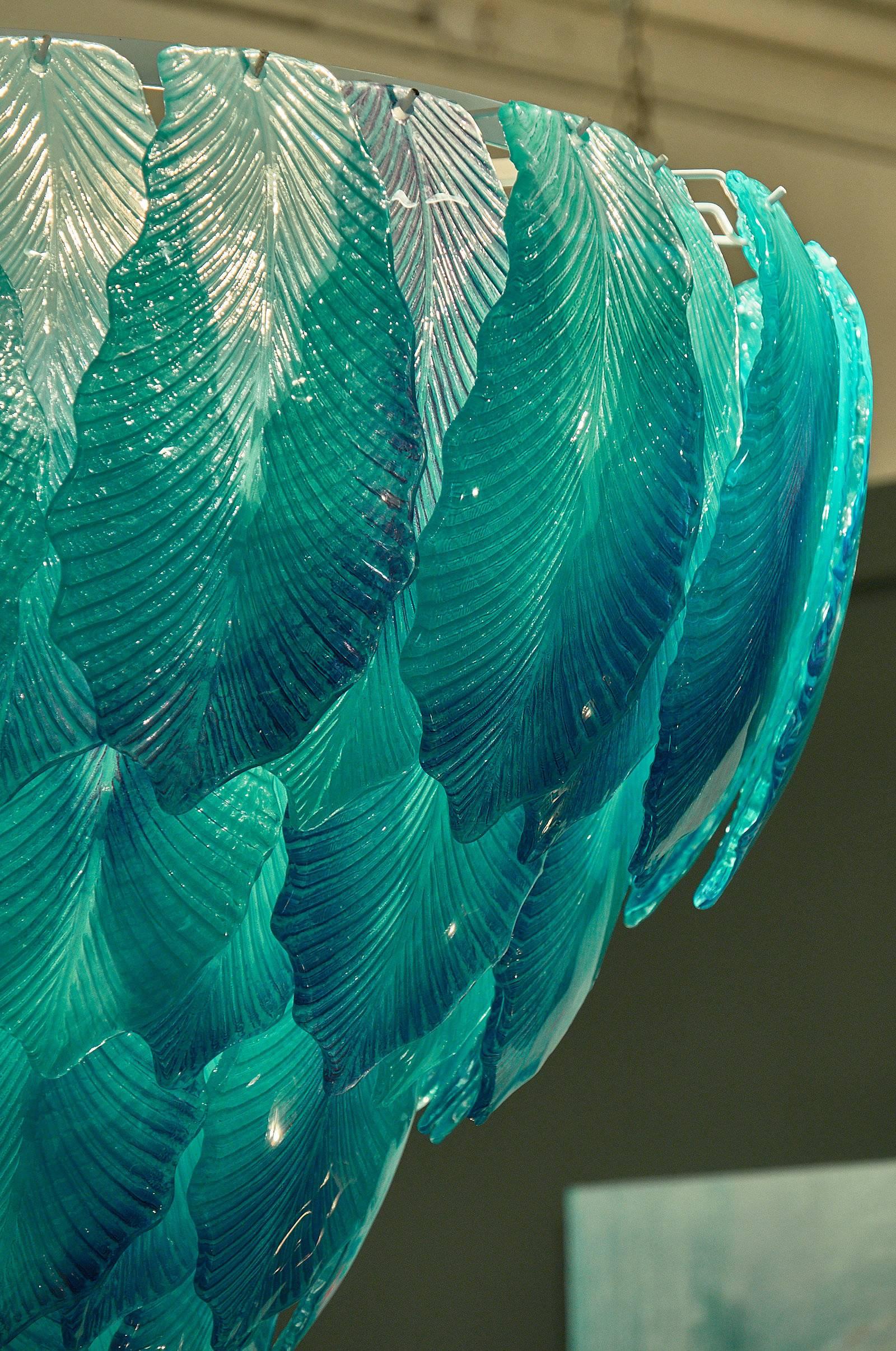 Contemporary Murano Glass Aqua “Foglie” Chandelier