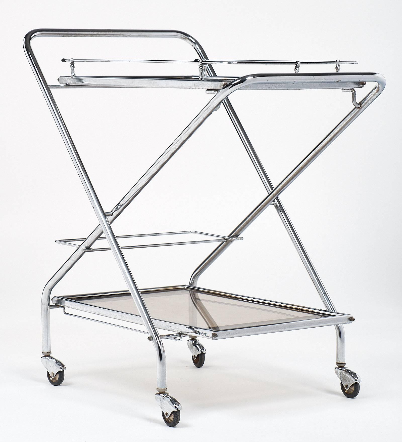 Modern Folding French Vintage Chrome Bar Cart
