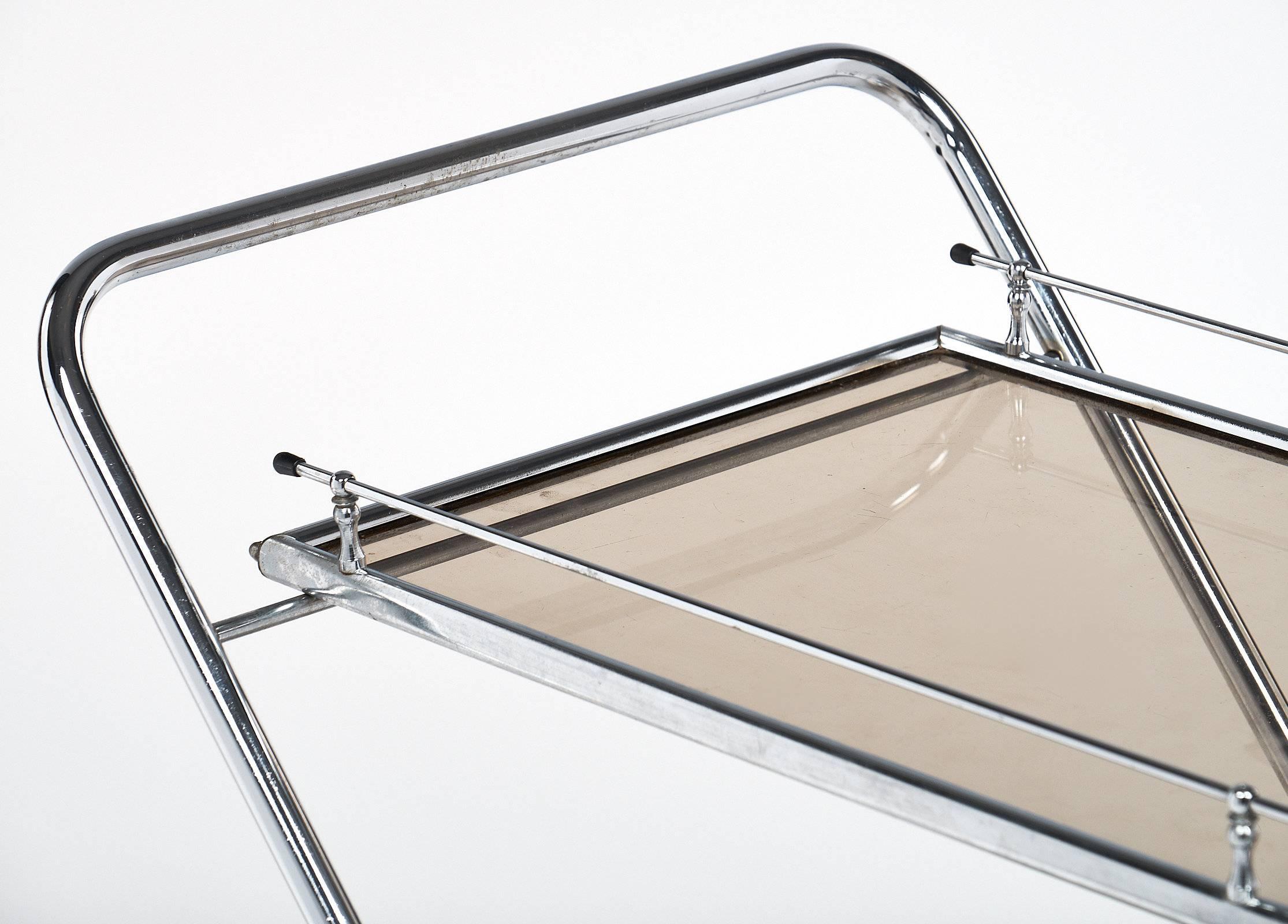 Glass Folding French Vintage Chrome Bar Cart