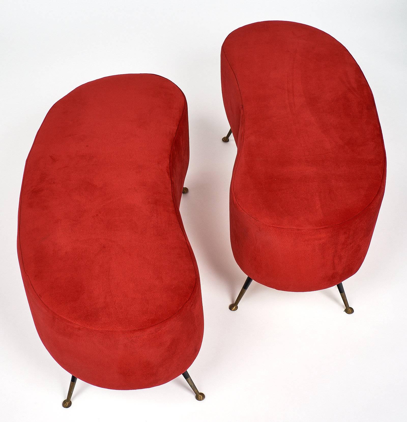 Italian Carlo de Carli Style Cherry-Red Vintage Benches