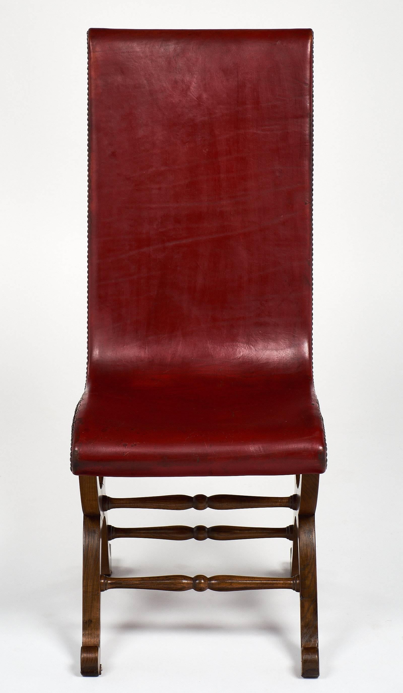 French Set of Four Crimson Leather Valenti Chairs