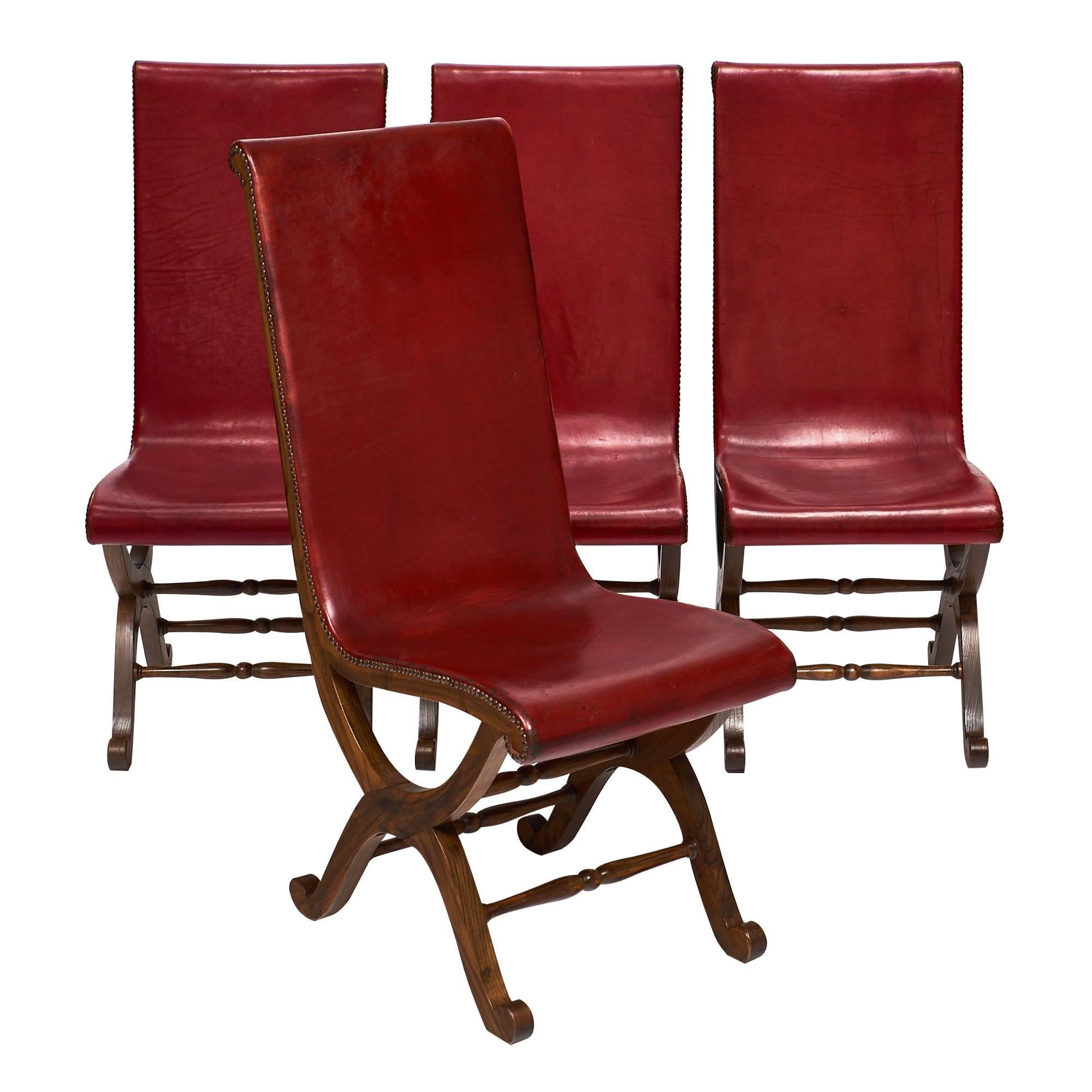 Set of Four Crimson Leather Valenti Chairs