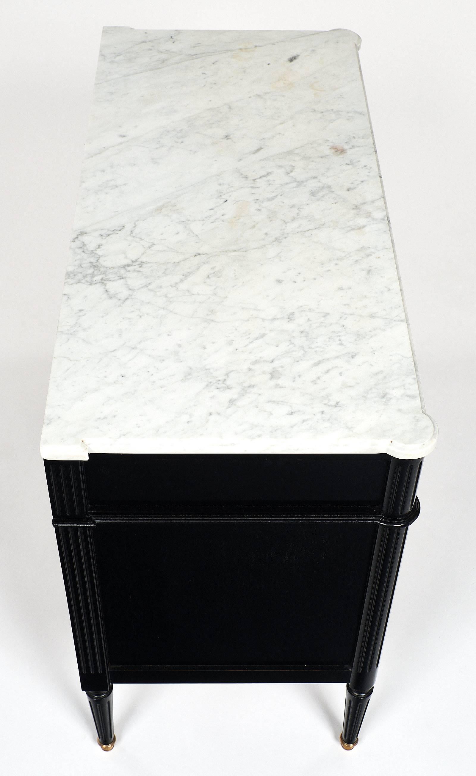 Brass Ebonized Louis XVI Style Chest with Carrara Marble