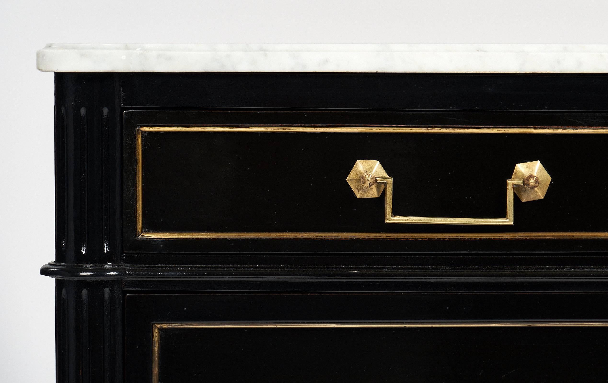 Early 20th Century Ebonized Louis XVI Style Chest with Carrara Marble