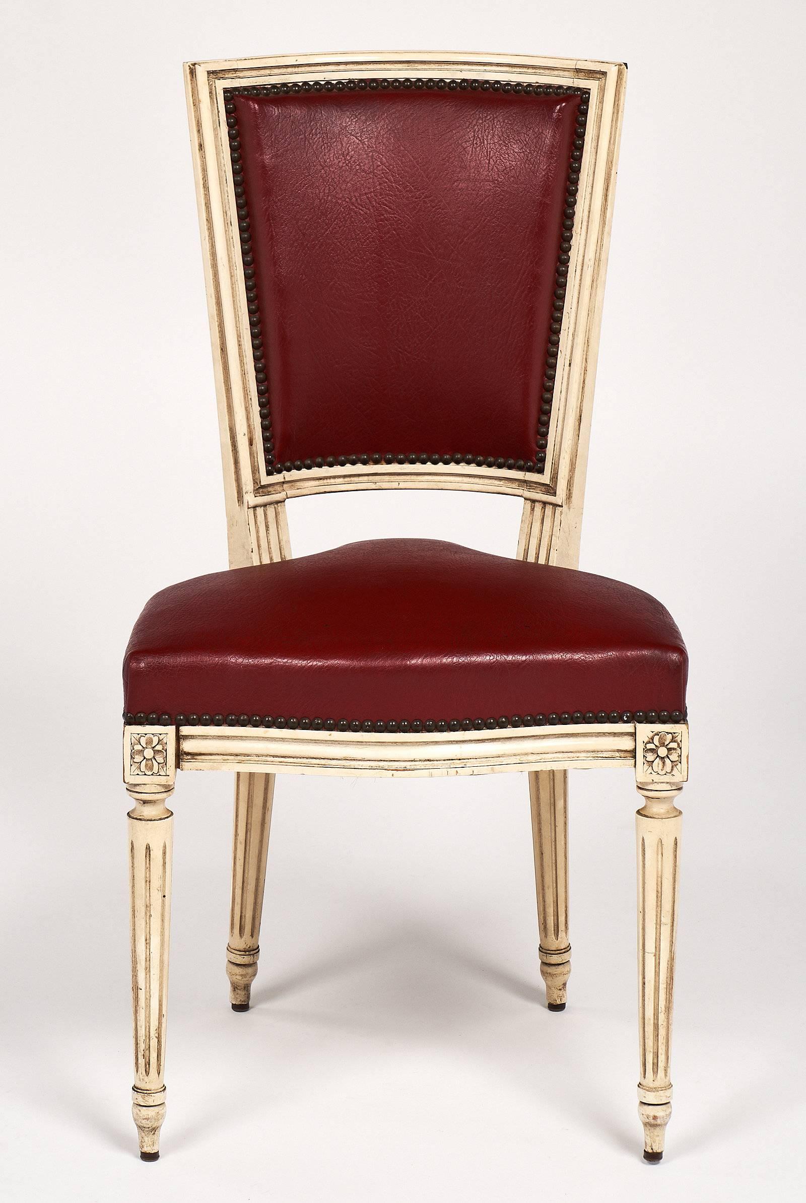 Ten Louis XVI Style Red Dining Chairs In Excellent Condition In Austin, TX