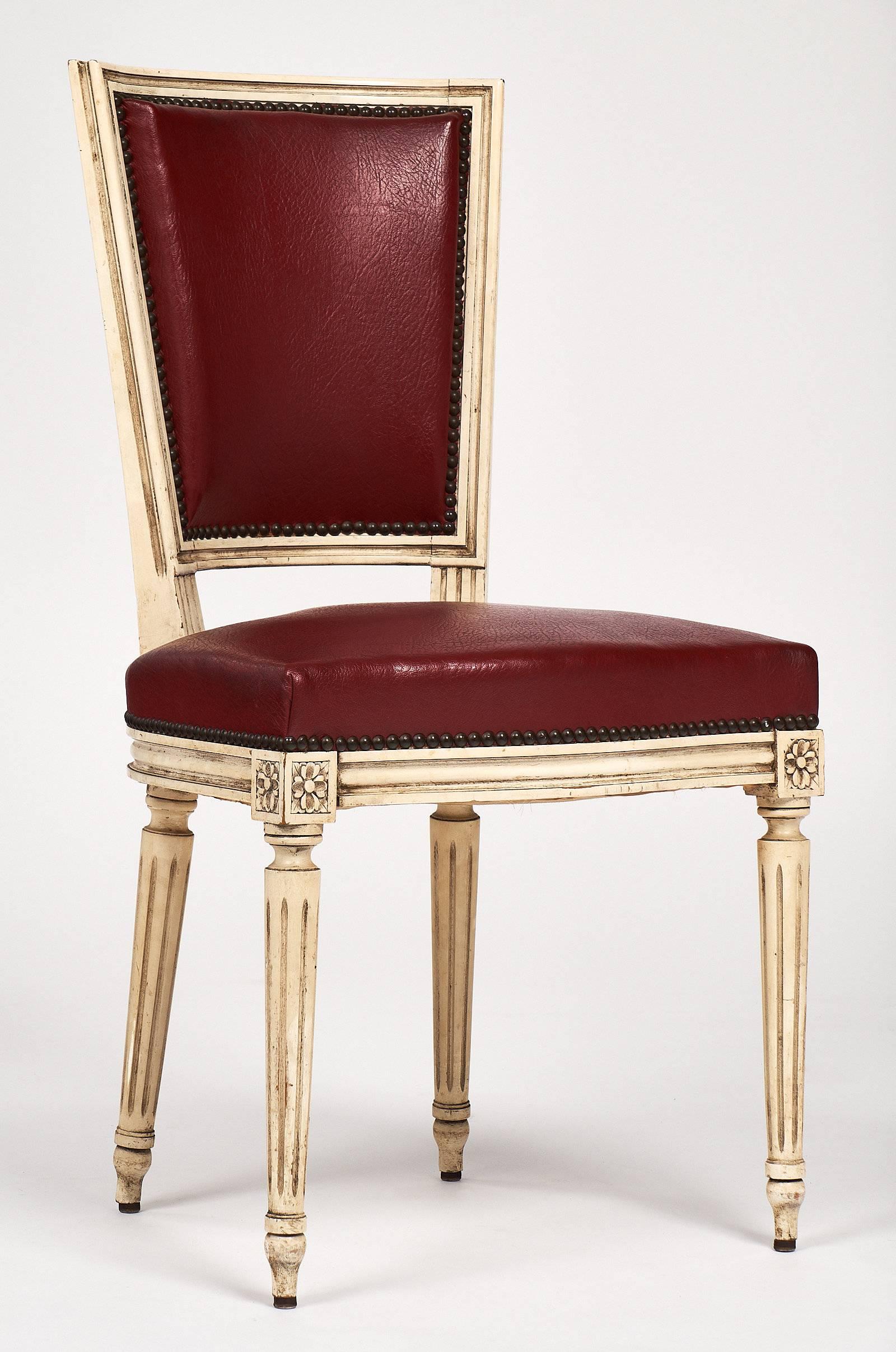 French Ten Louis XVI Style Red Dining Chairs