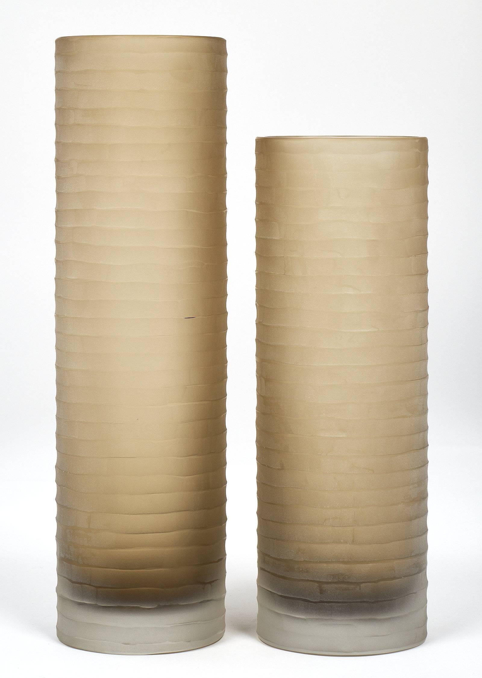 Italian ‘Battuto’ Smoked Murano Glass Vases For Sale