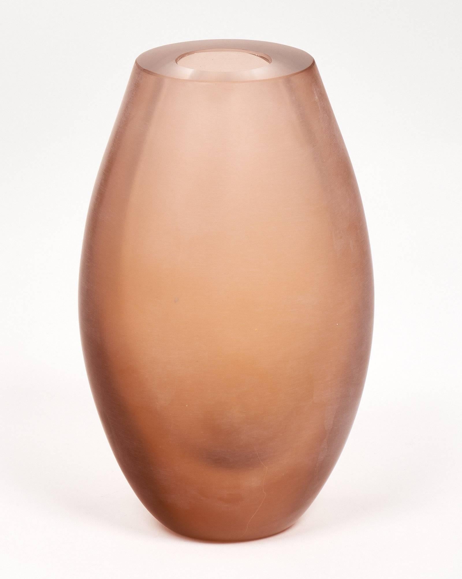 Contemporary Murano Glass Frosted Pink Vases For Sale