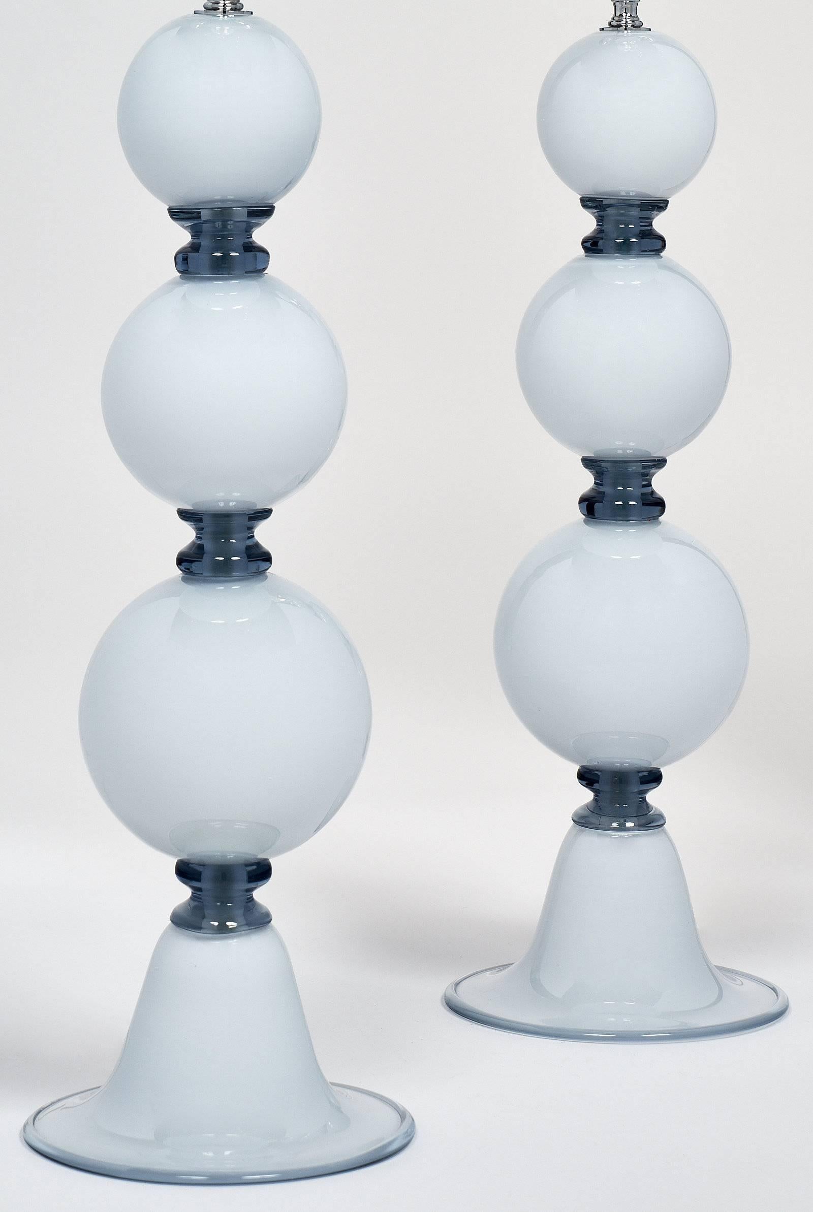 Italian Spherical Blue Murano Glass Table Lamps