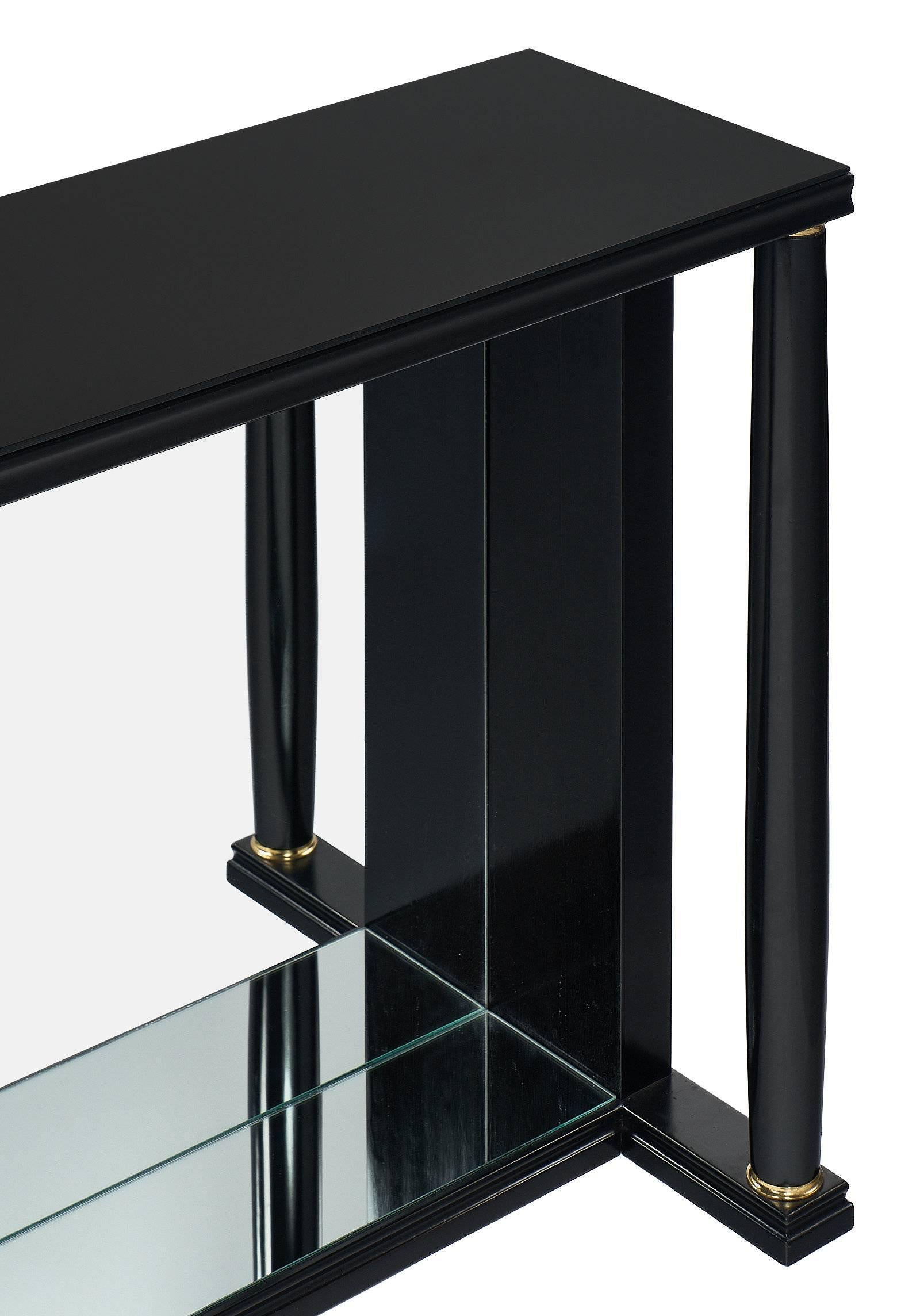 Ebonized Vintage Mirrored Empire Style Console Table