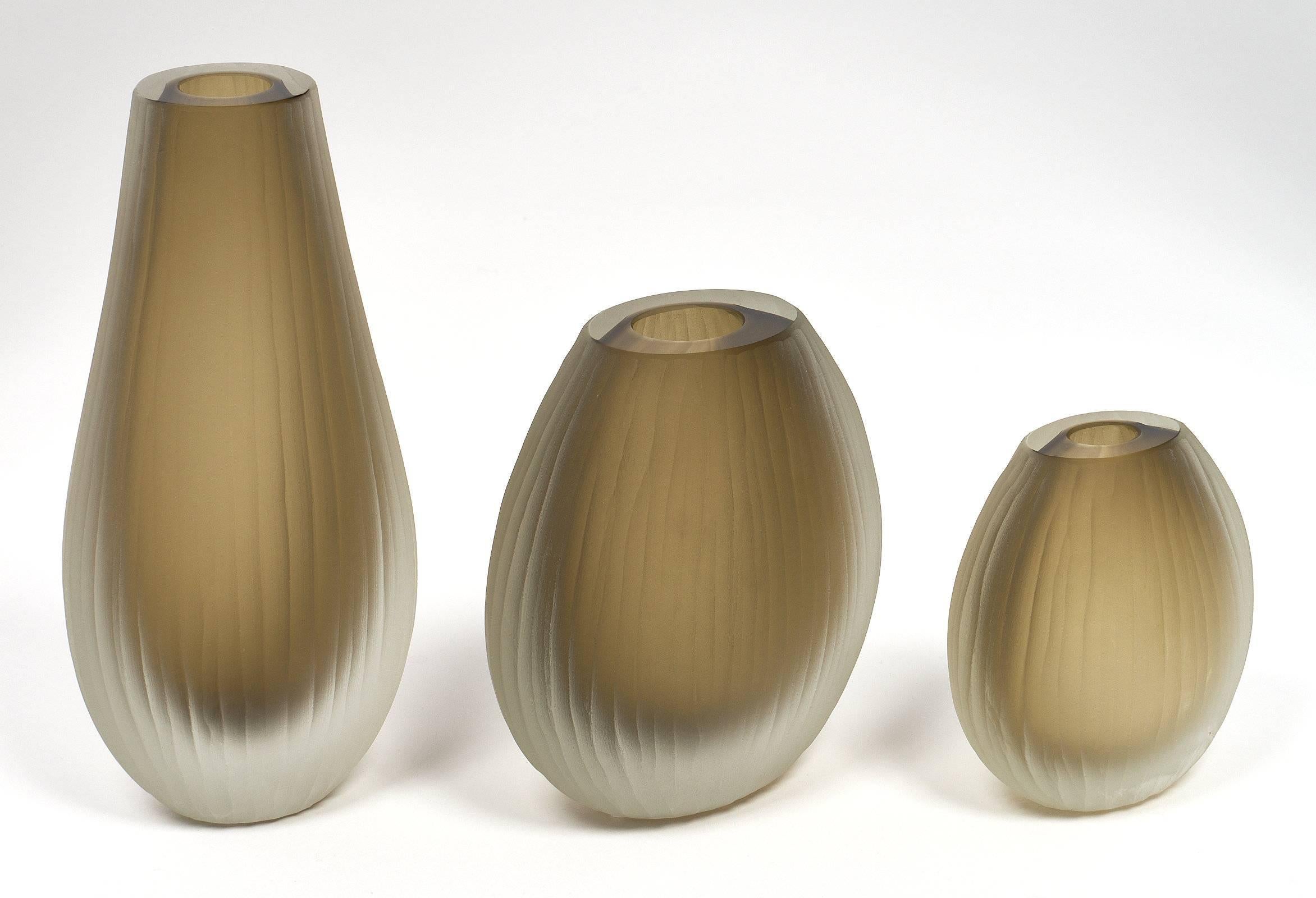 Trio of Murano Frosted Tobia Scarpa Style Vases In Excellent Condition In Austin, TX