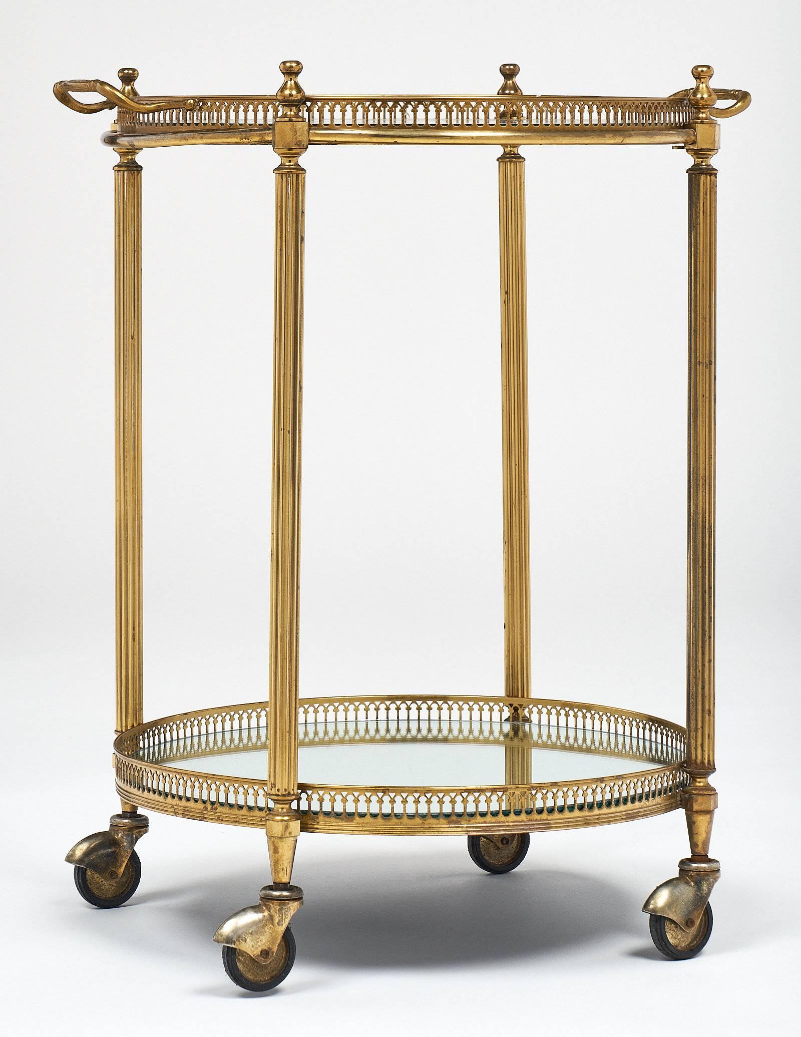 Mid-20th Century Circular Art Deco French Bar Cart with Tray