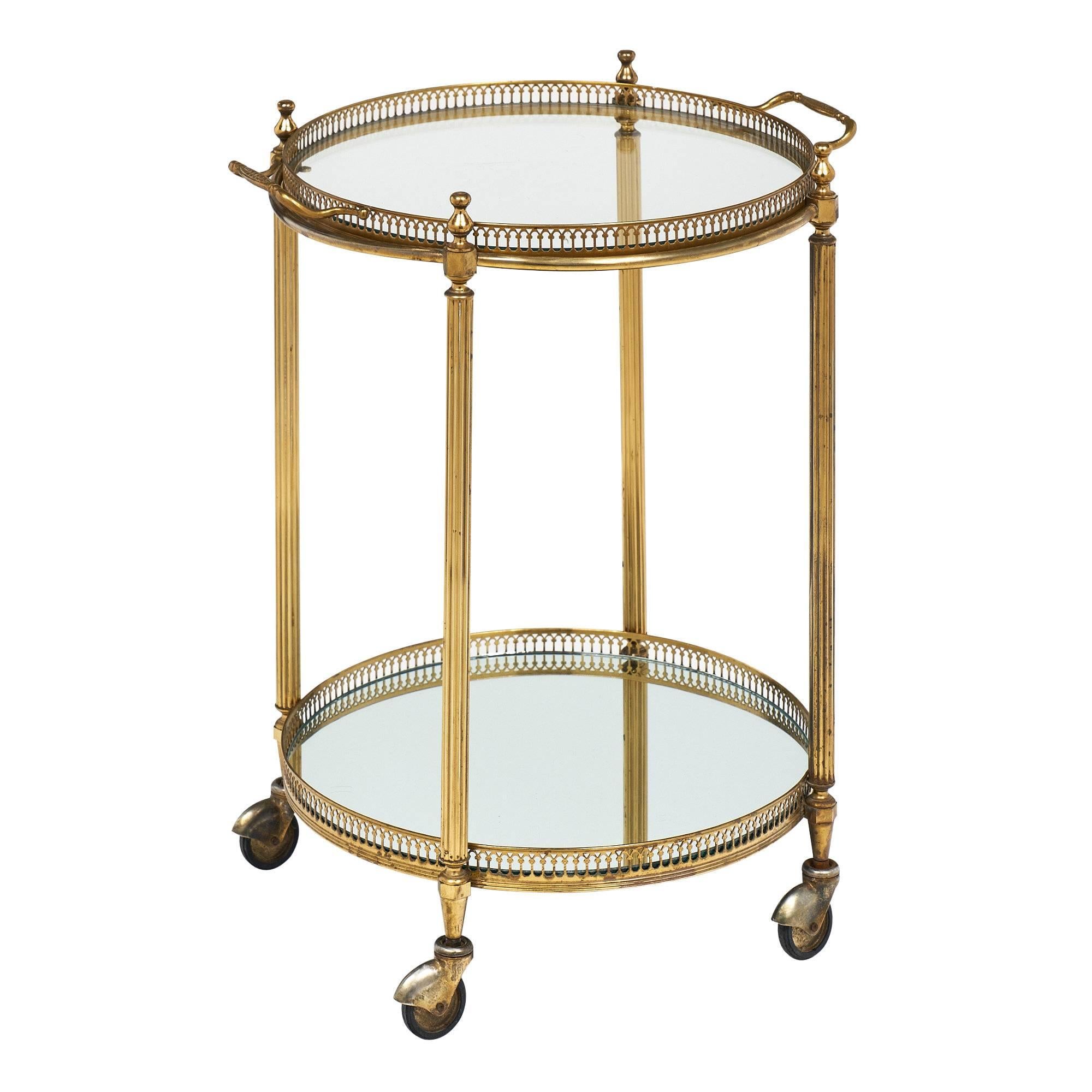 Circular Art Deco French Bar Cart with Tray