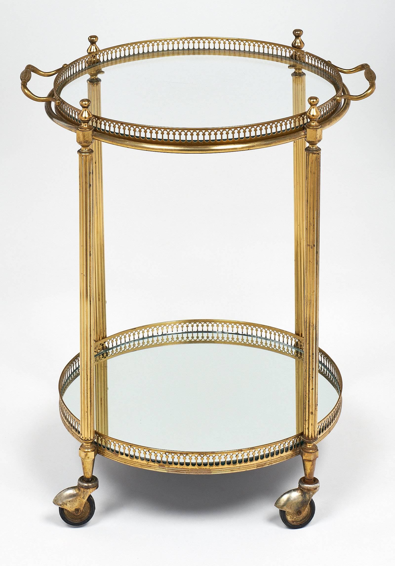 Brass Circular Art Deco French Bar Cart with Tray