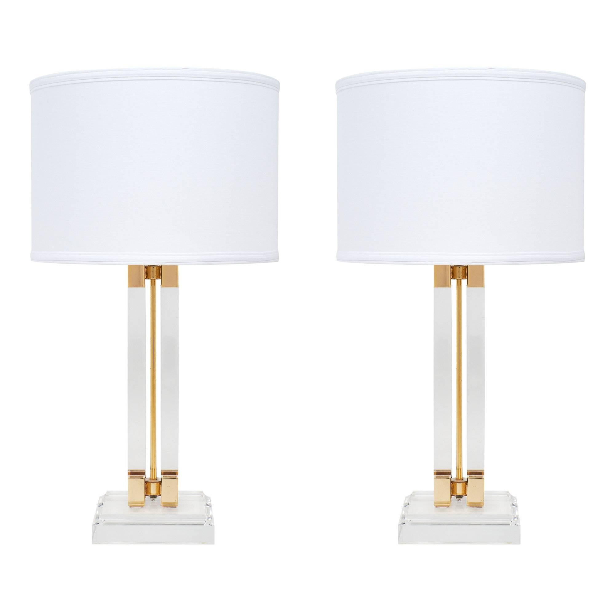 Lucite and Brass Midcentury Table Lamps