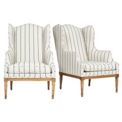 French Antique Louis XVI Style Striped Bergères
