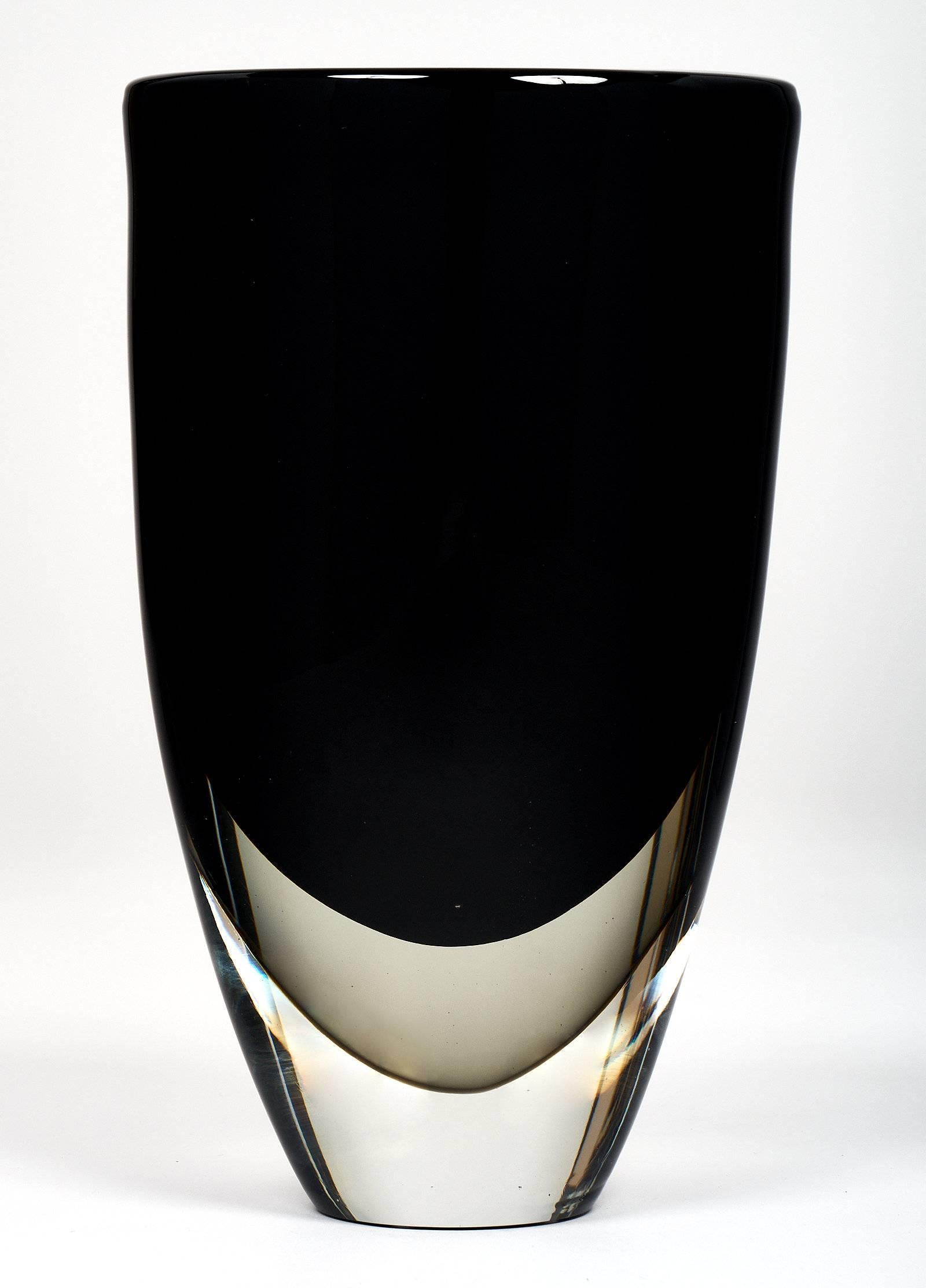 Modern Murano Glass “Sommerso” Black Vase