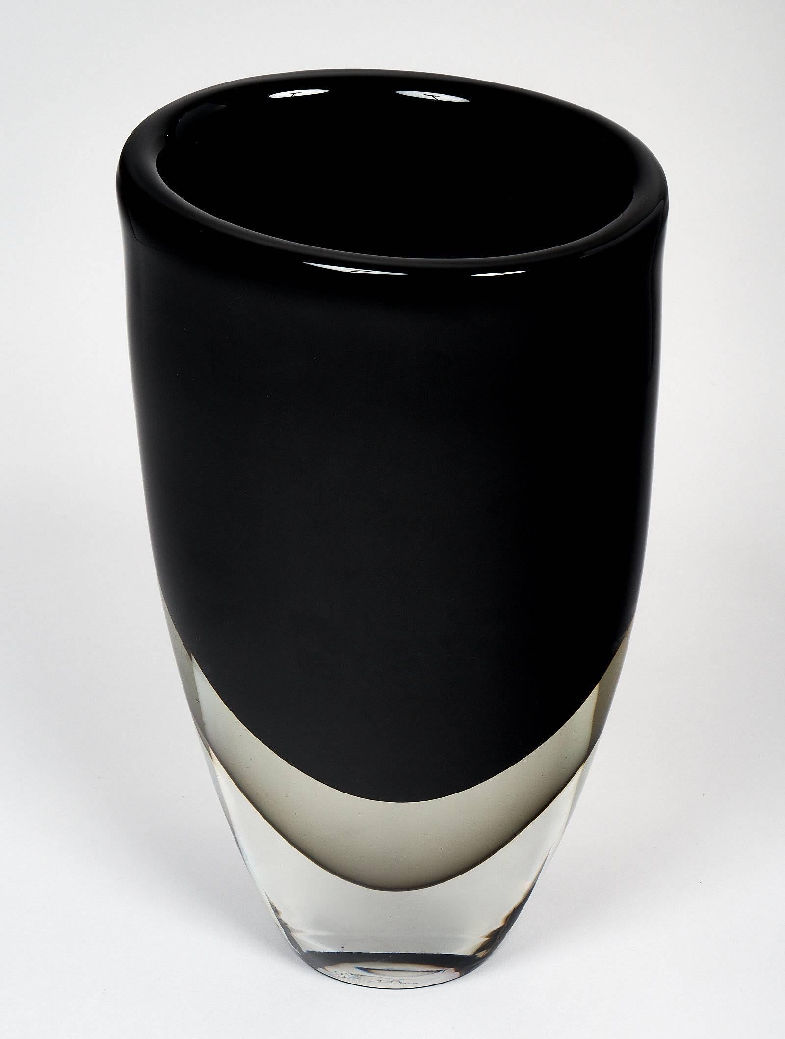 Italian Murano Glass “Sommerso” Black Vase