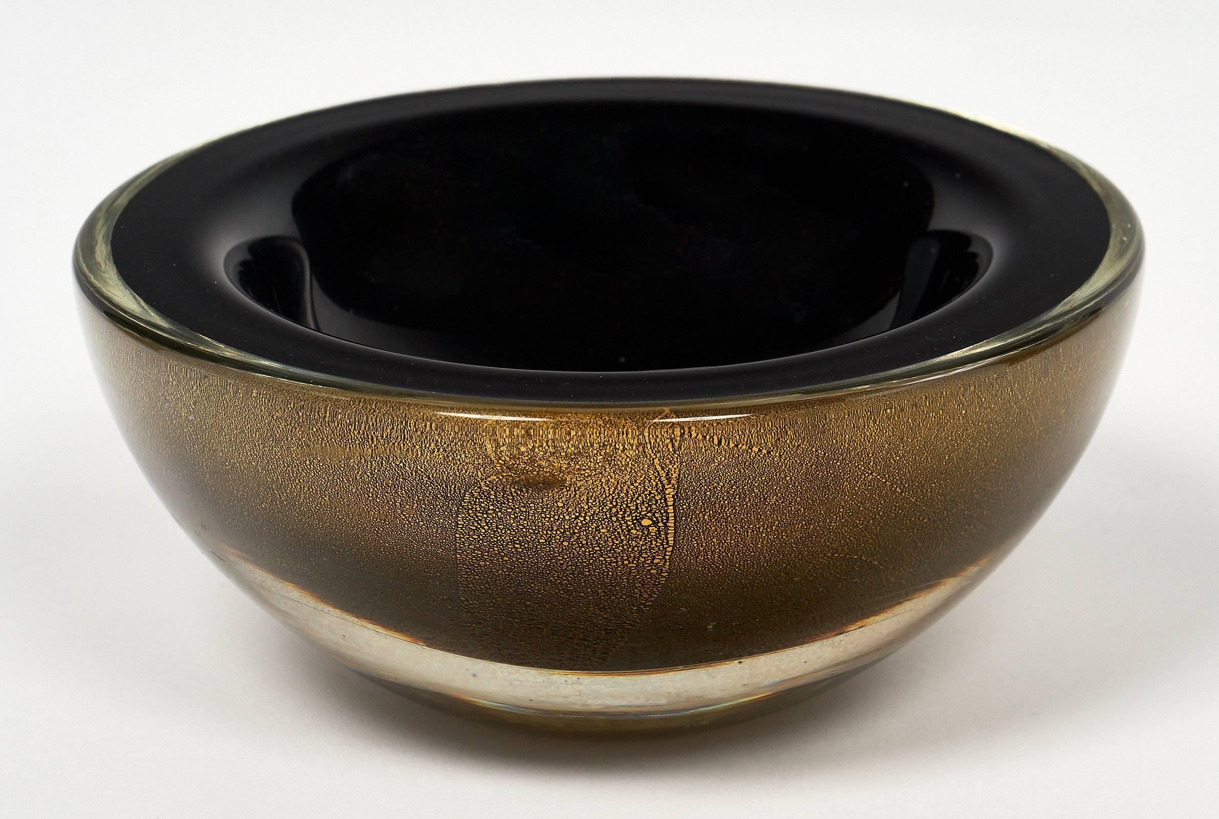 Italian Black and Gold Murano Glass Bowl