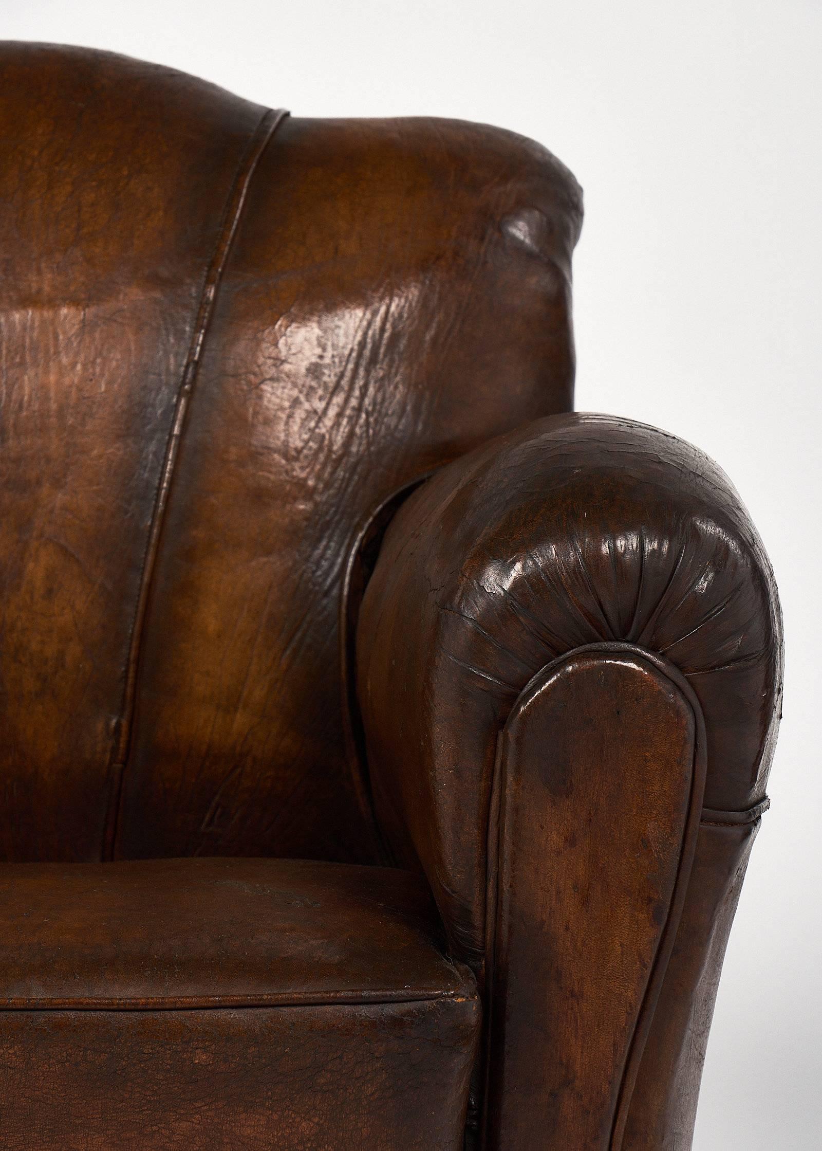 Mid-20th Century French Art Deco Period Leather Club Chair