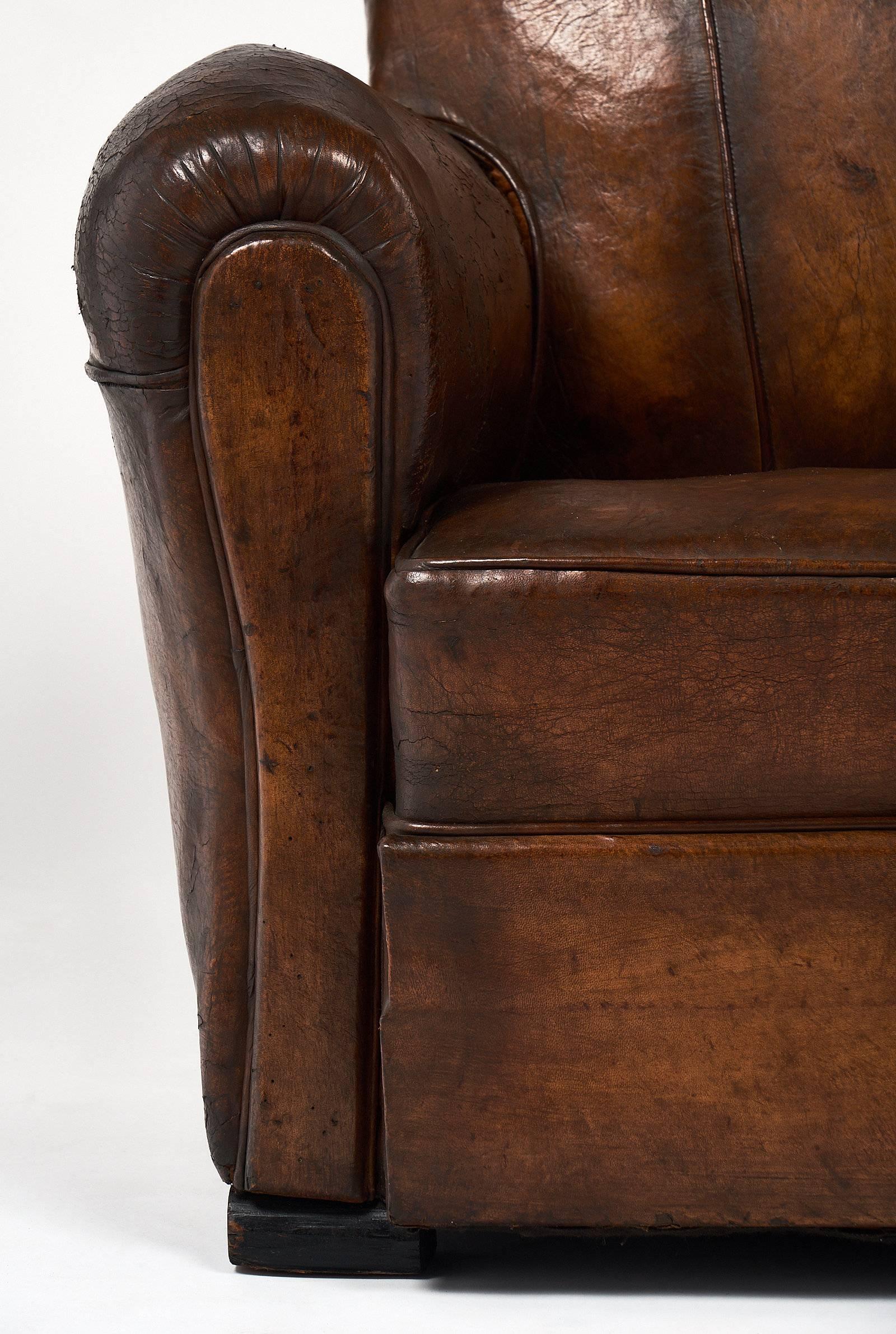 French Art Deco Period Leather Club Chair 3