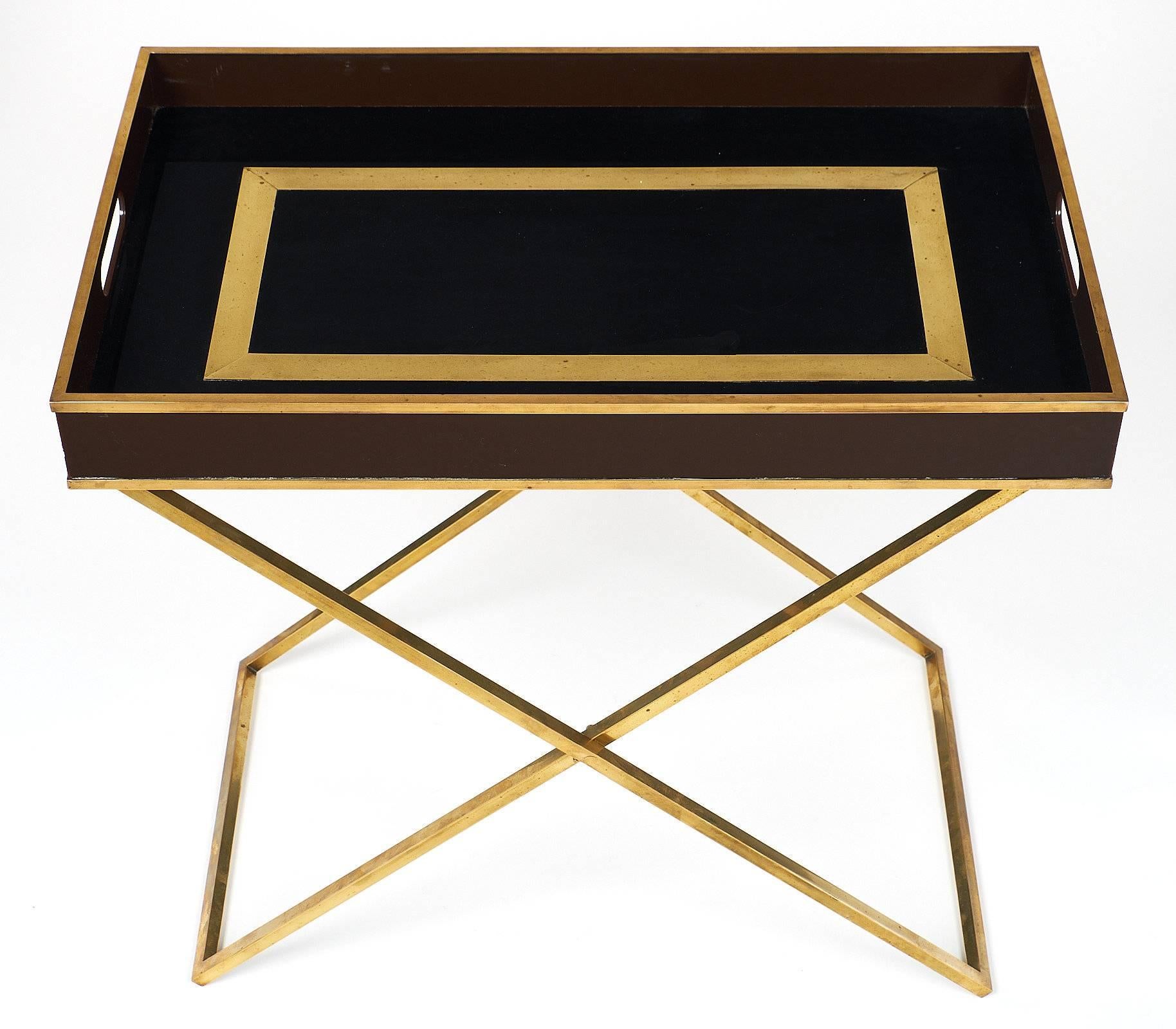 French Modern Brass and Lucite Tray Table