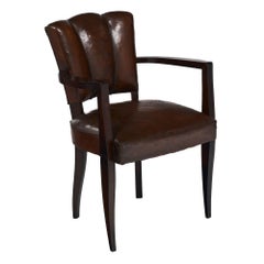 Scallop-Back Leather Art Deco Bridge Chair