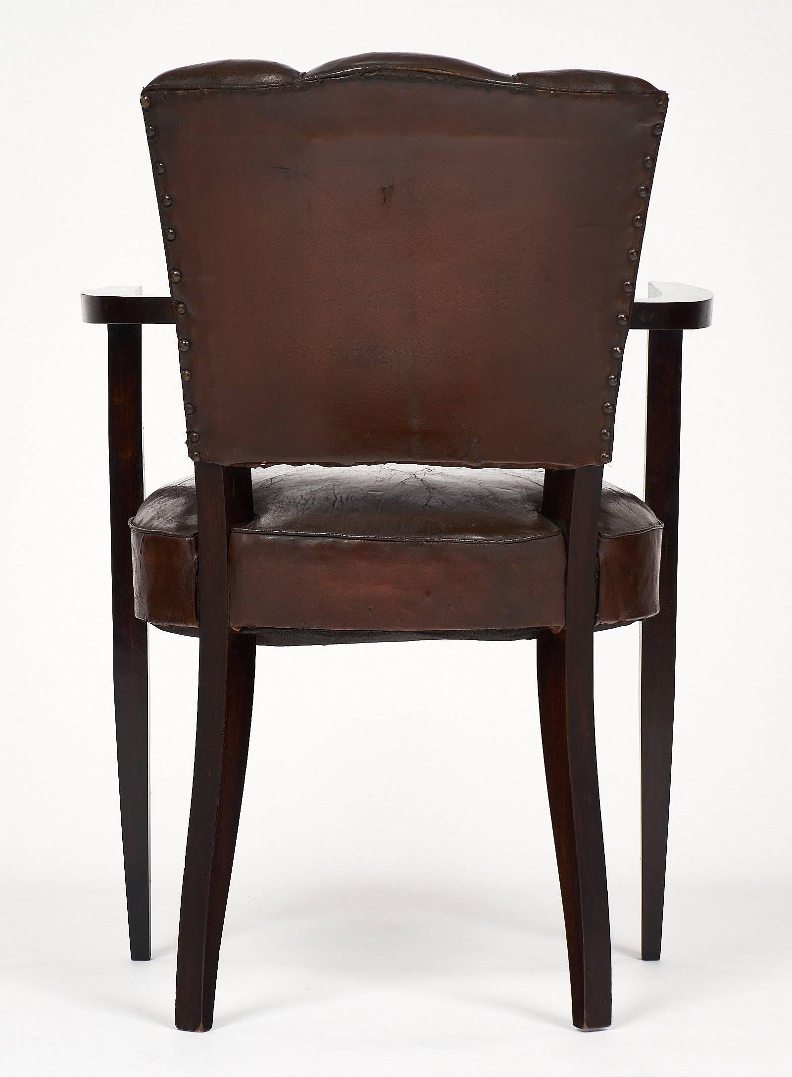 Scallop-Back Leather Art Deco Bridge Chair 1