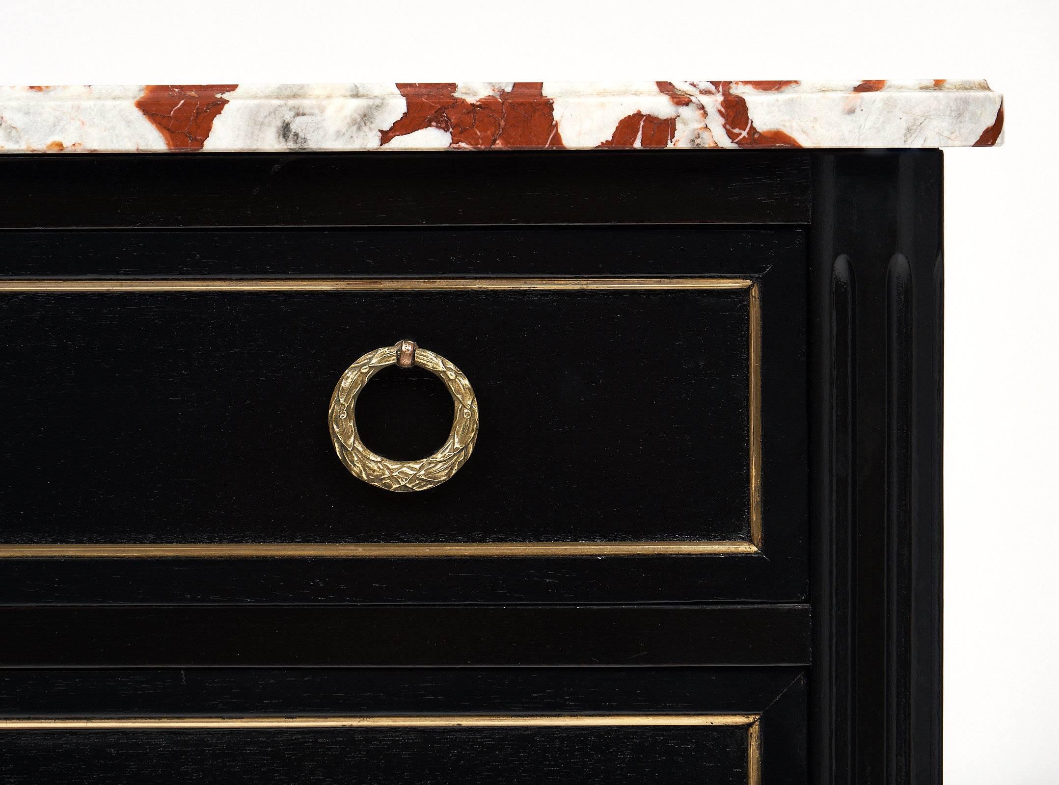 Early 20th Century Red Marble Topped Louis XVI Style Chest