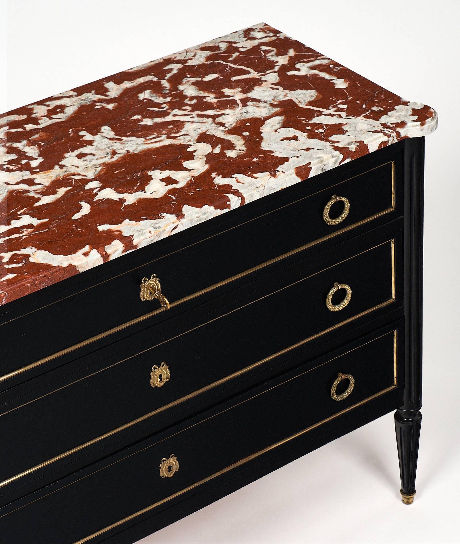 Red Marble Topped Louis XVI Style Chest In Excellent Condition In Austin, TX