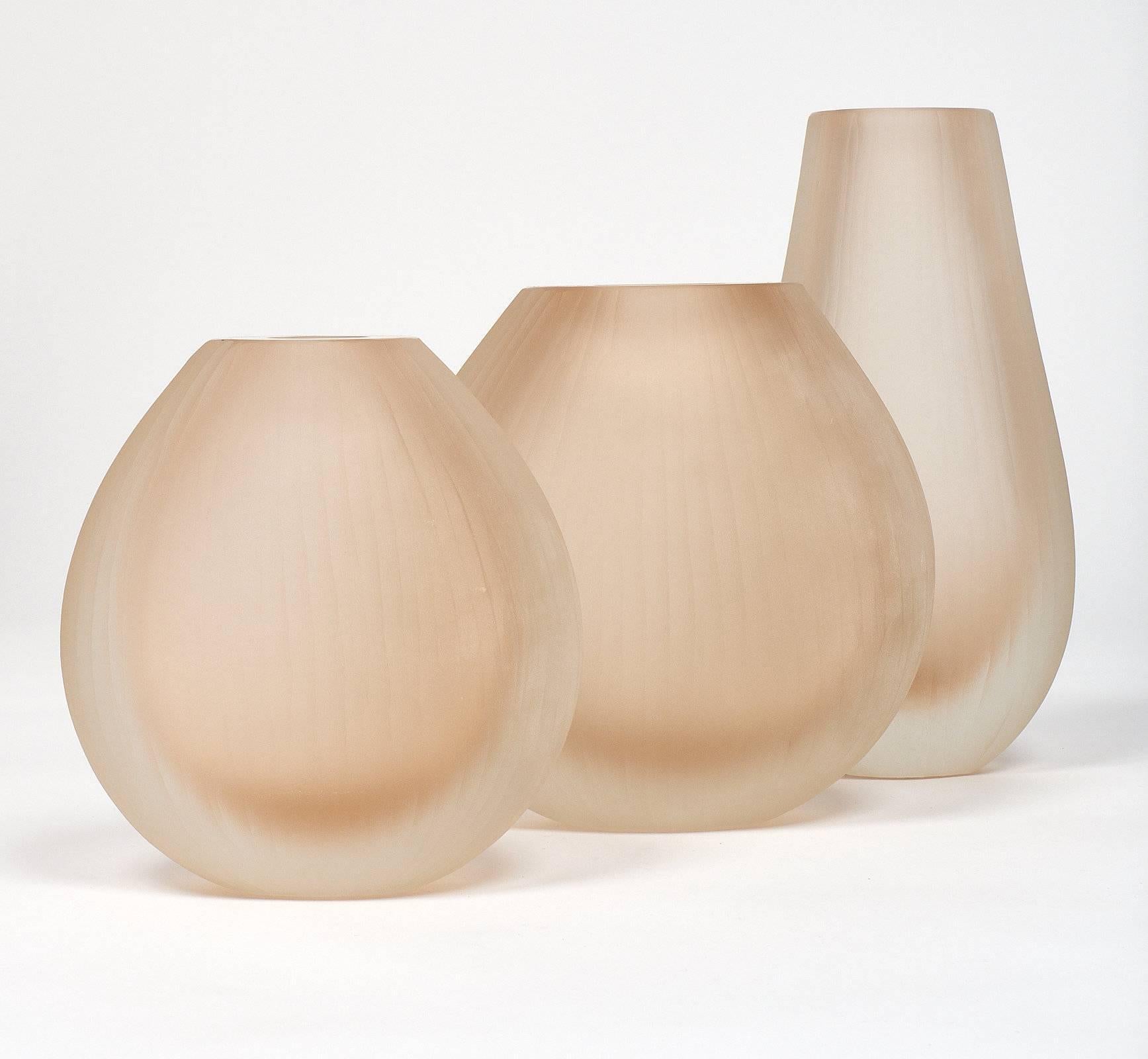 Italian Tobia Scarpa Style Pink Murano Glass Vase Trio