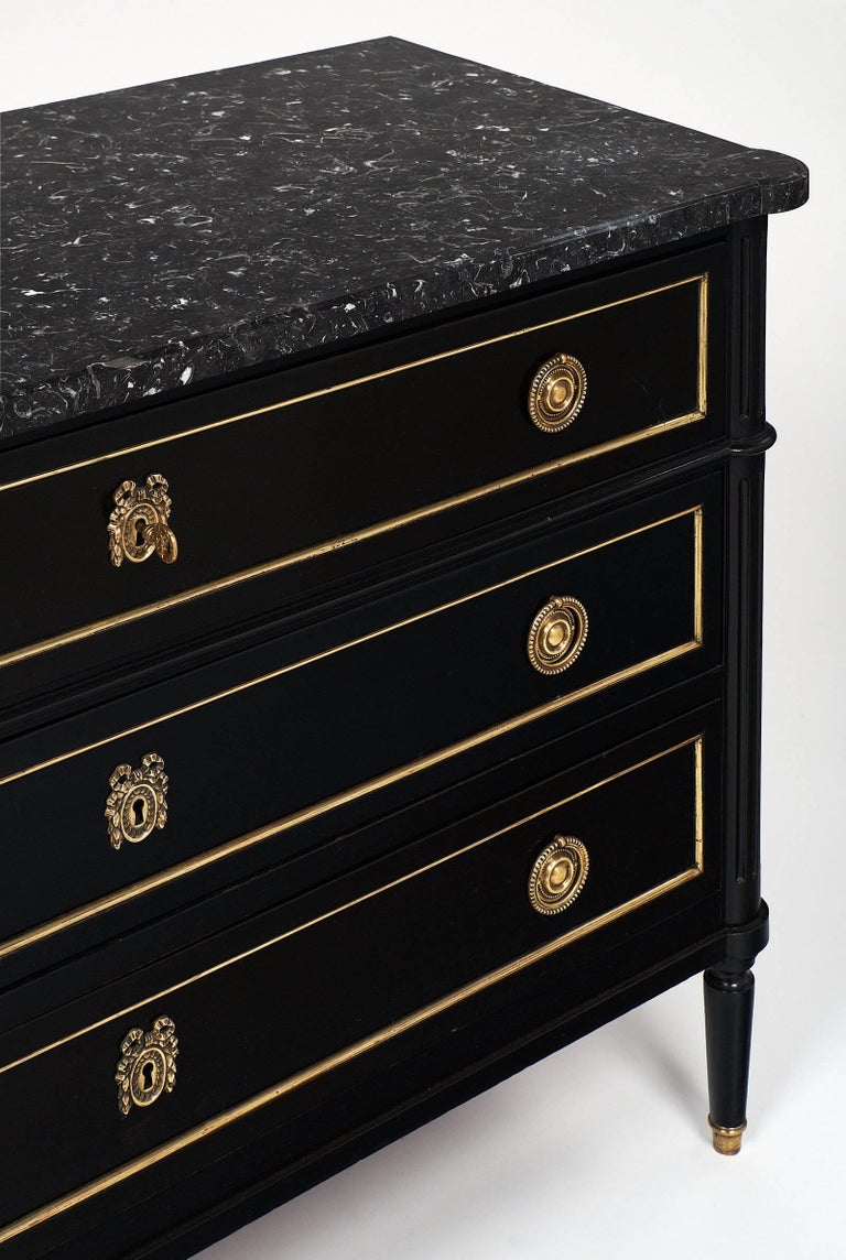 Louis XVI Style French Chest with Black Marble Top at 1stDibs | black  marble dresser, black dresser marble top, black marble top dresser