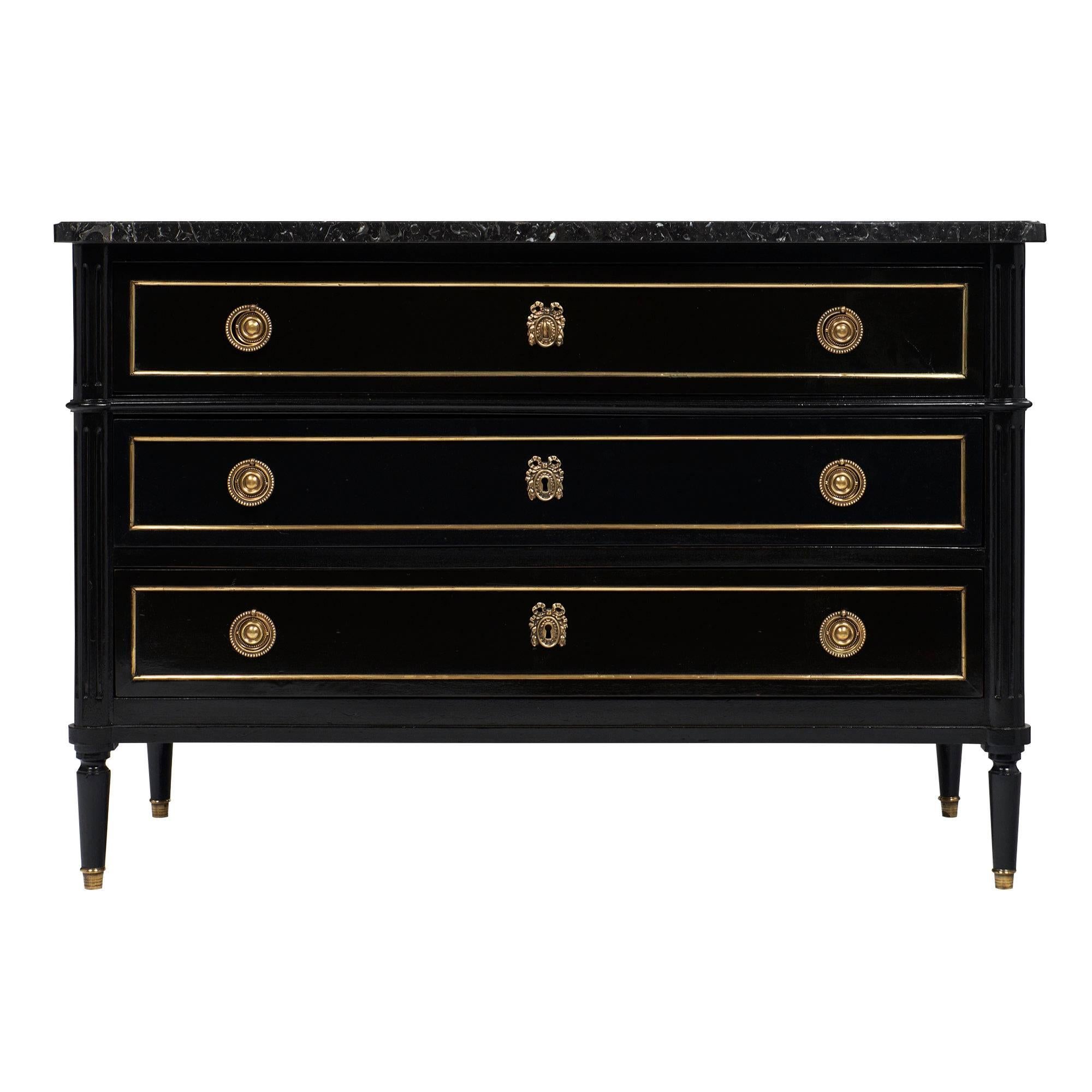 Louis XVI Style French Chest with Black Marble Top