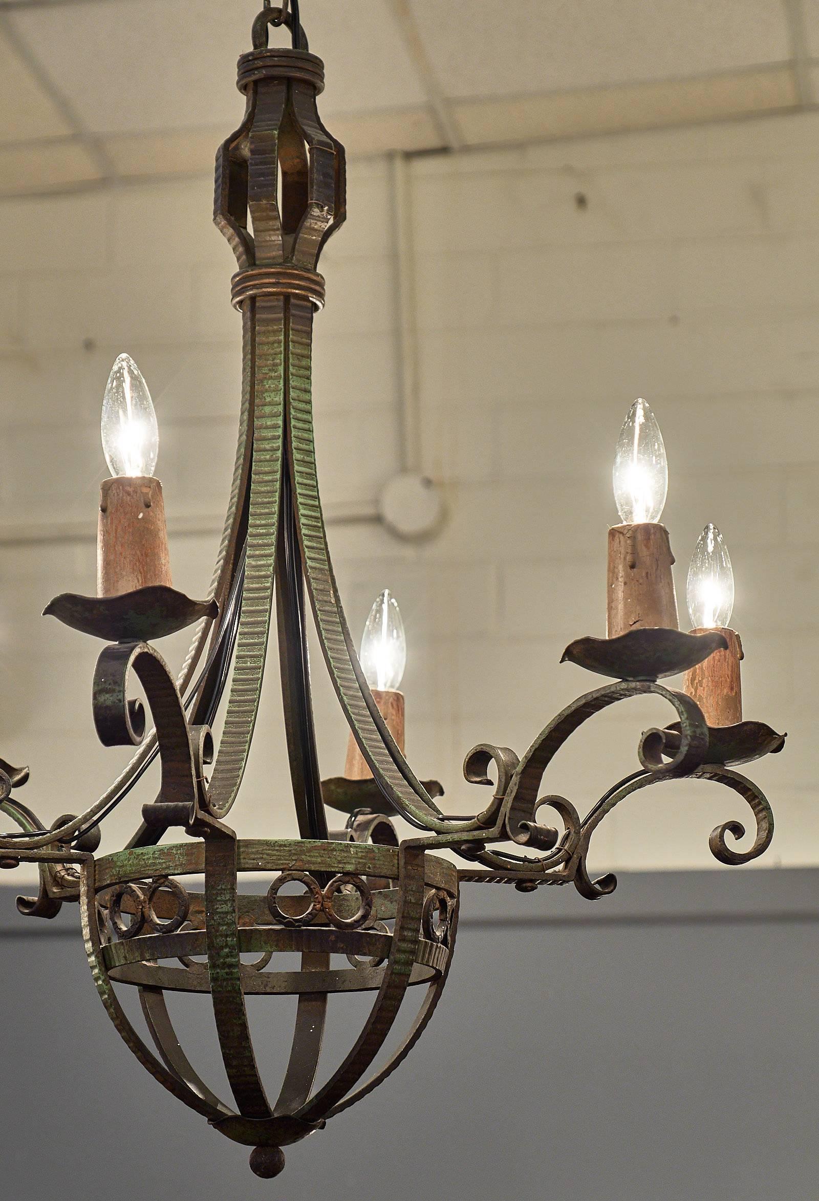 Mid-20th Century Vintage Iron Chandelier For Sale