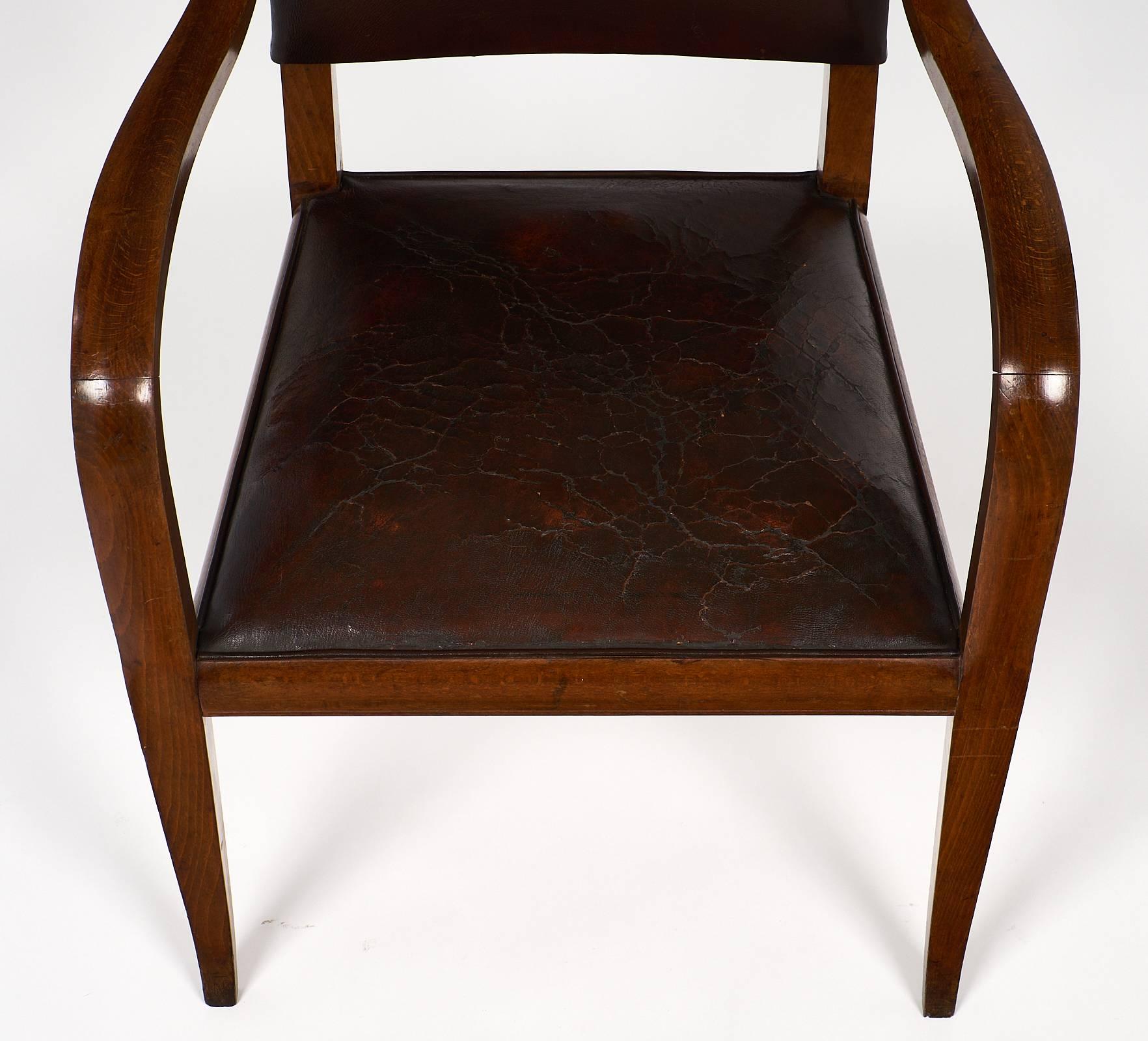 Leather Art Deco Period French Bridge Chair