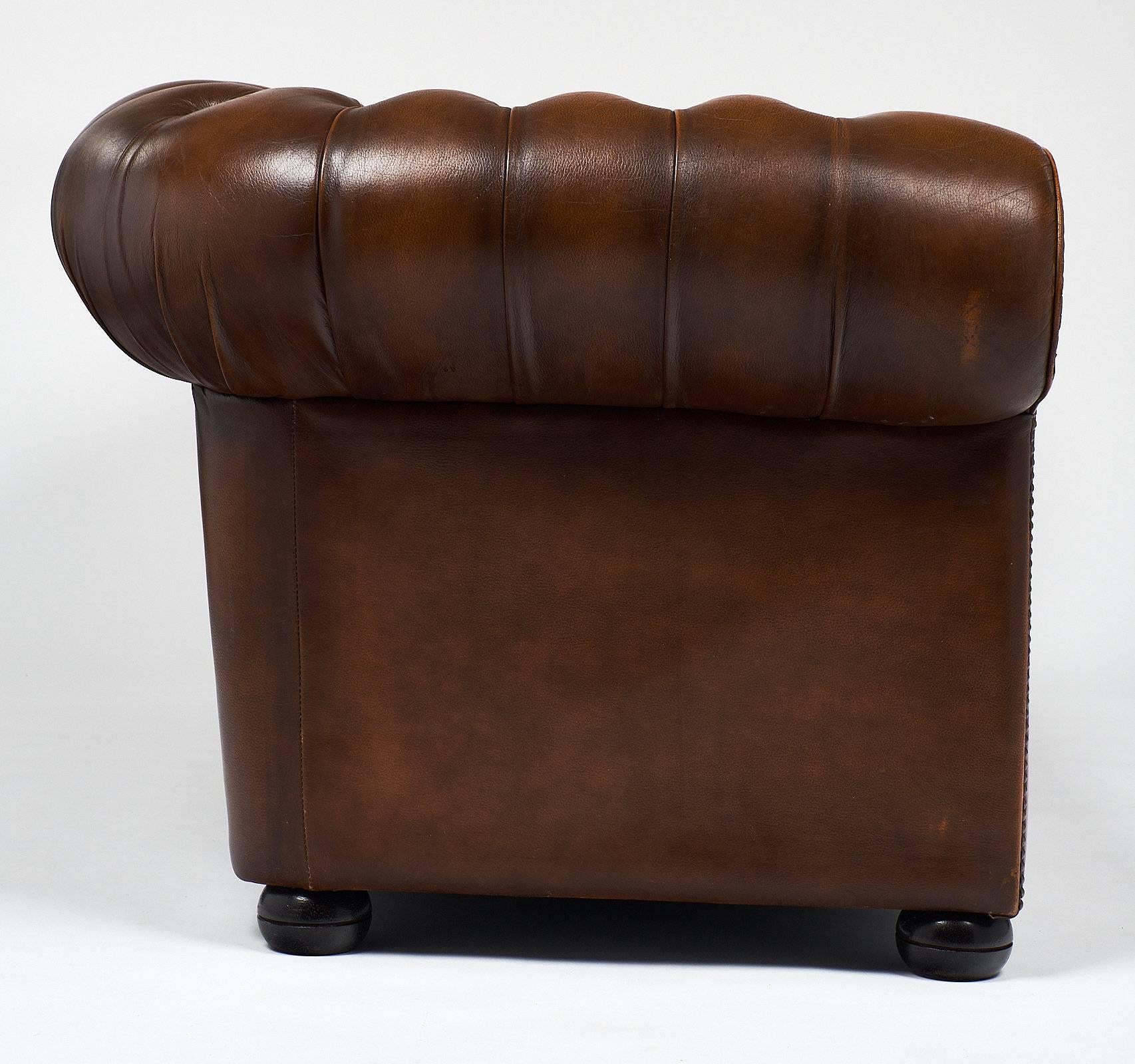 English Chesterfield Cognac Leather Sofa 2