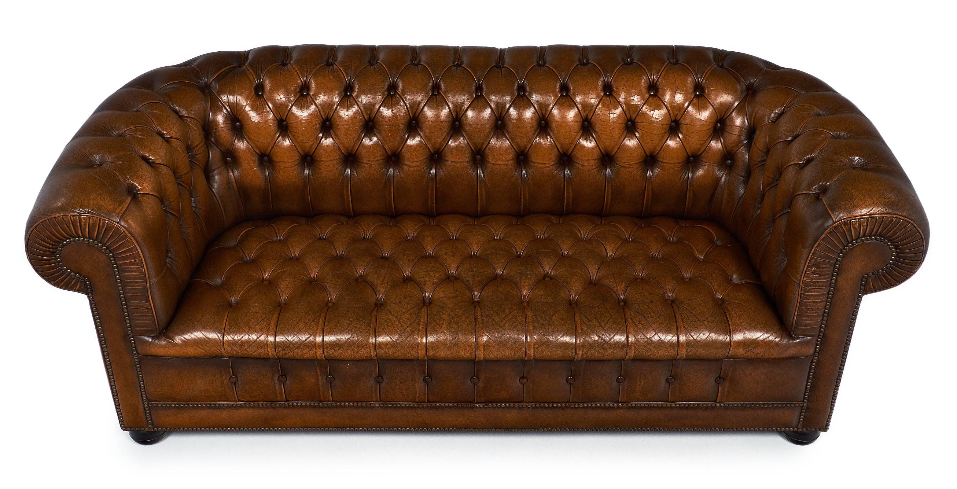 English Chesterfield Cognac Leather Sofa 1