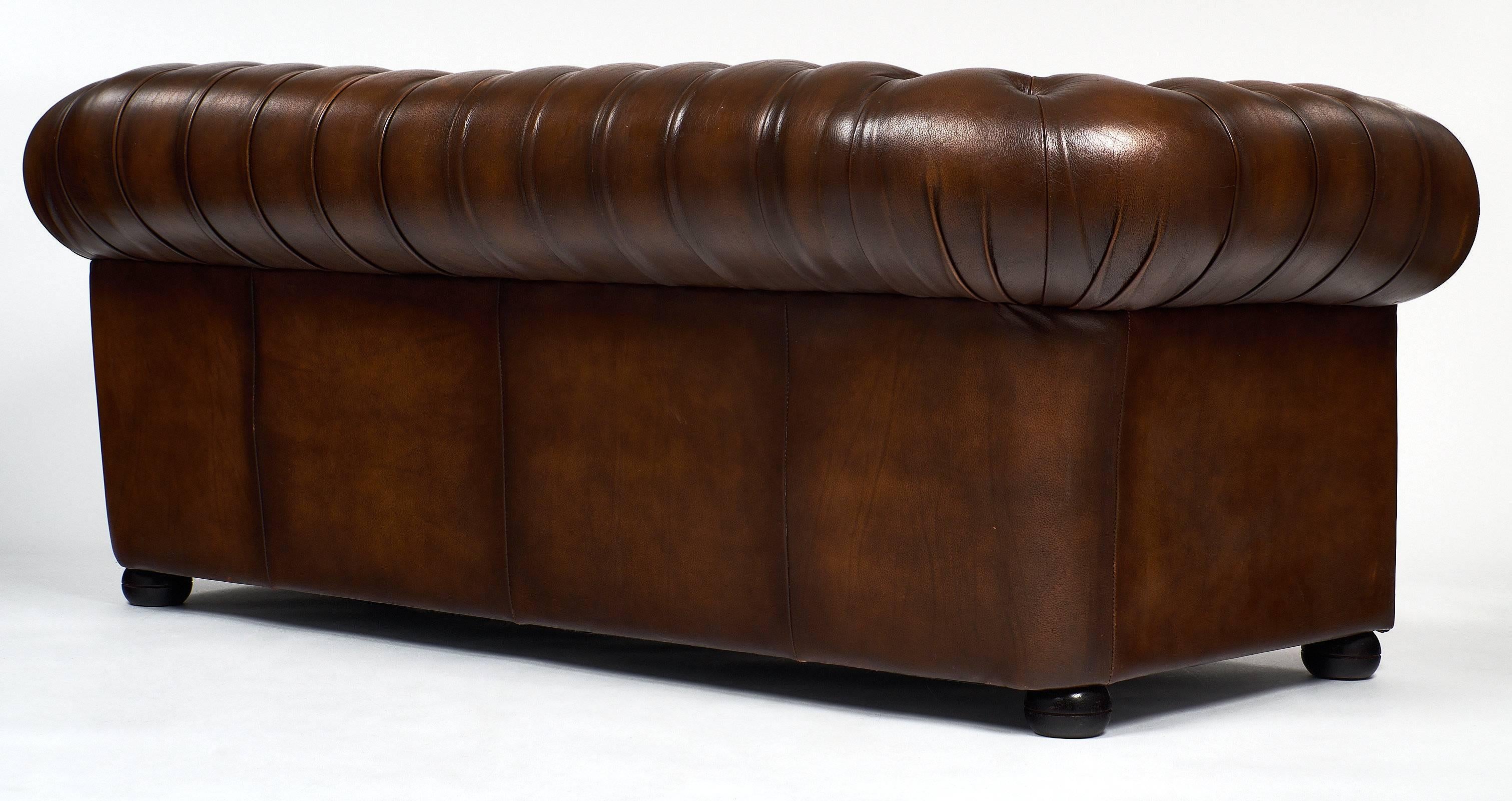 English Chesterfield Cognac Leather Sofa 3